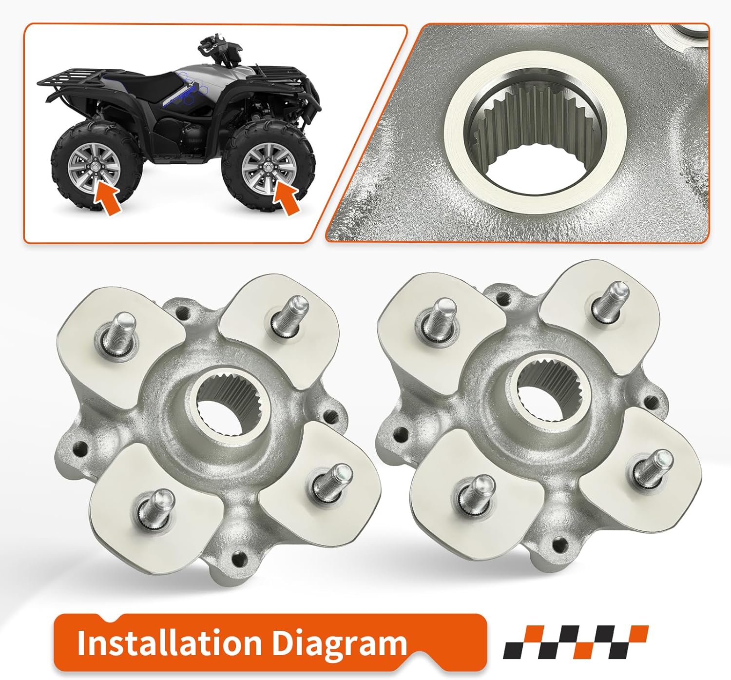 2PCS Front Rear Hubs for Yamaha Grizzly Kodiak 450 550 700 YFM450 YFM550 YFM700 2007-2024 B16-F510D-01-00 3B4-25111-11-00