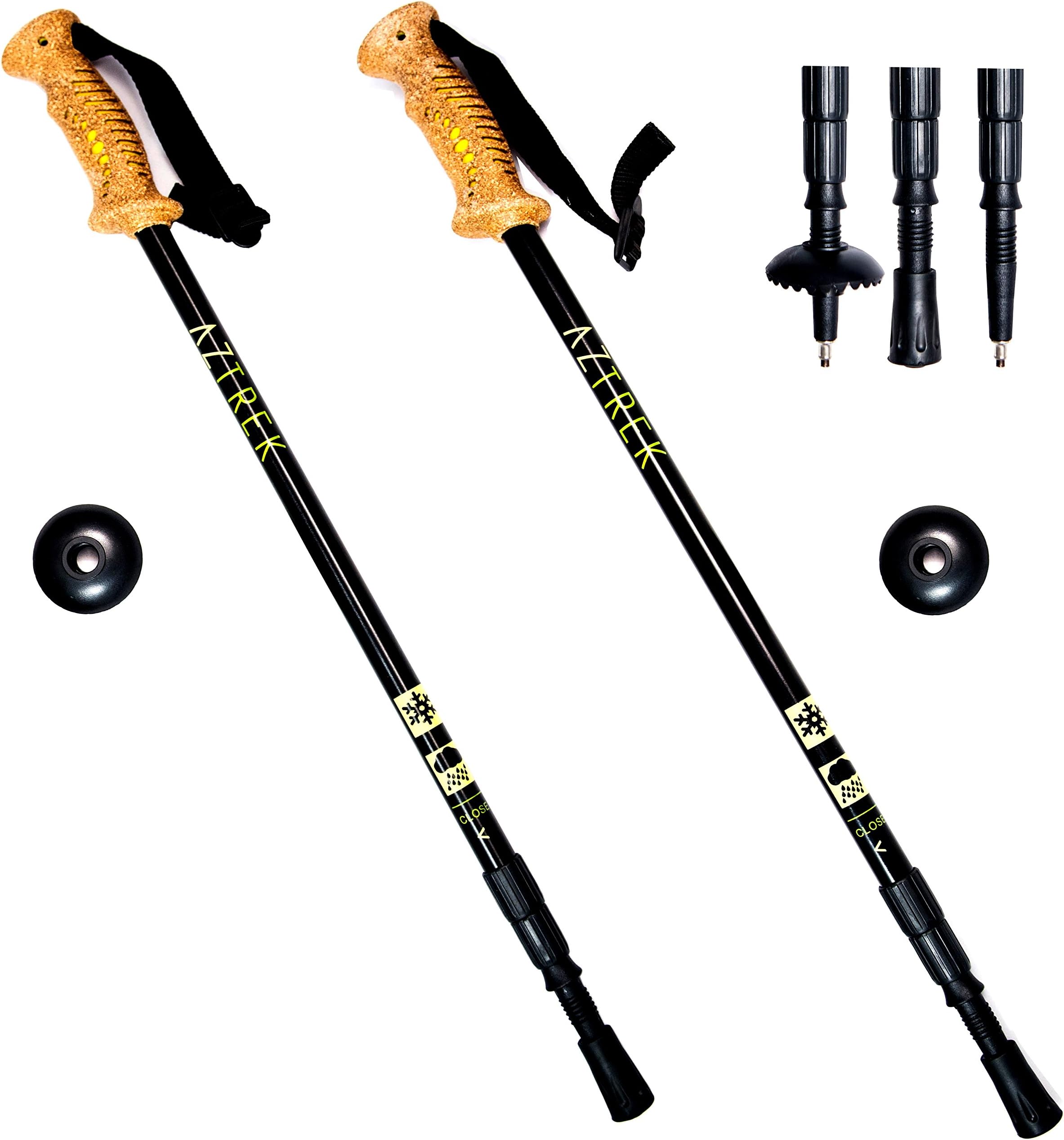 Aztrek Comfortable Pair of Telescopic Trekking Poles | Black Walking Hiking Poles with Anti-Shock & Lock mode with Extra feet tips | Cork Aluminum Walking Sticks | Adjustable foldable hiking stick |