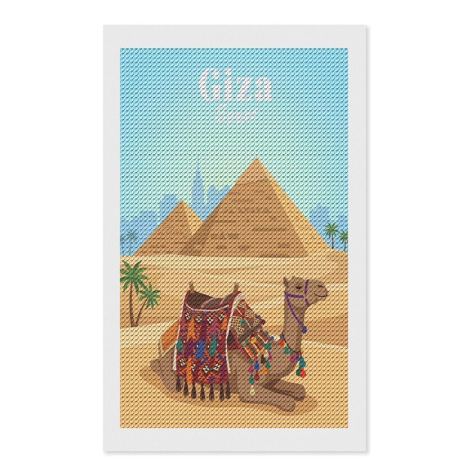 Junmoney Giza Egypt Camel and Pyramids Diamond Art Kit 12"x20", Relaxing DIY Hobby, Satisfying Creative Project, Living Room Decor, for Women