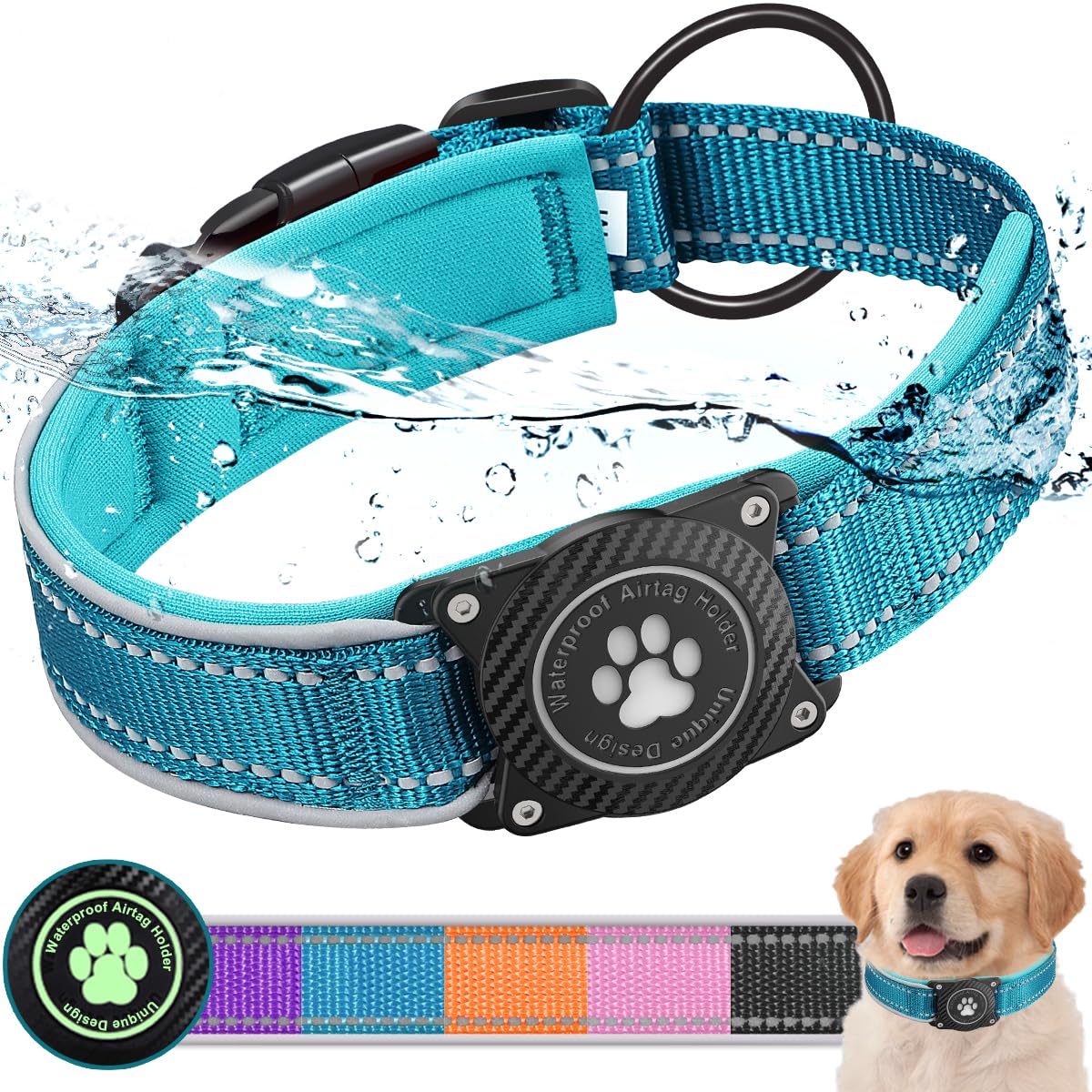 Ytanest Waterproof Airtag Dog Collar, Dog Collar with Apple Air Tag Holder