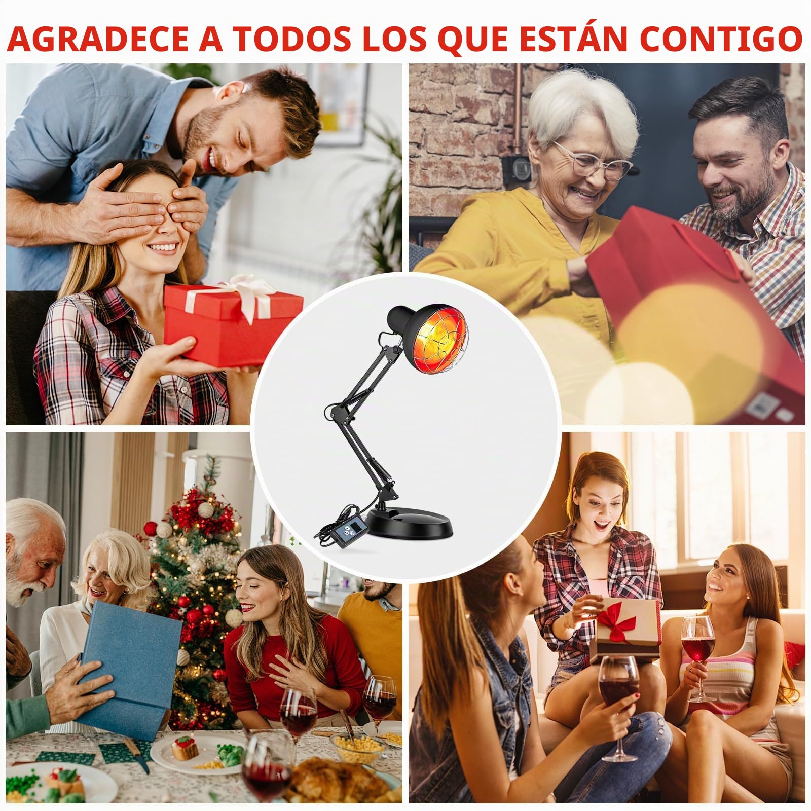 Cozion Lampara In-frarrojos Calor, Lampara In-frarrojos Fisiote-rapia Luz RojaTemporizador Temperatura Ajustable Lampara Luz Roja