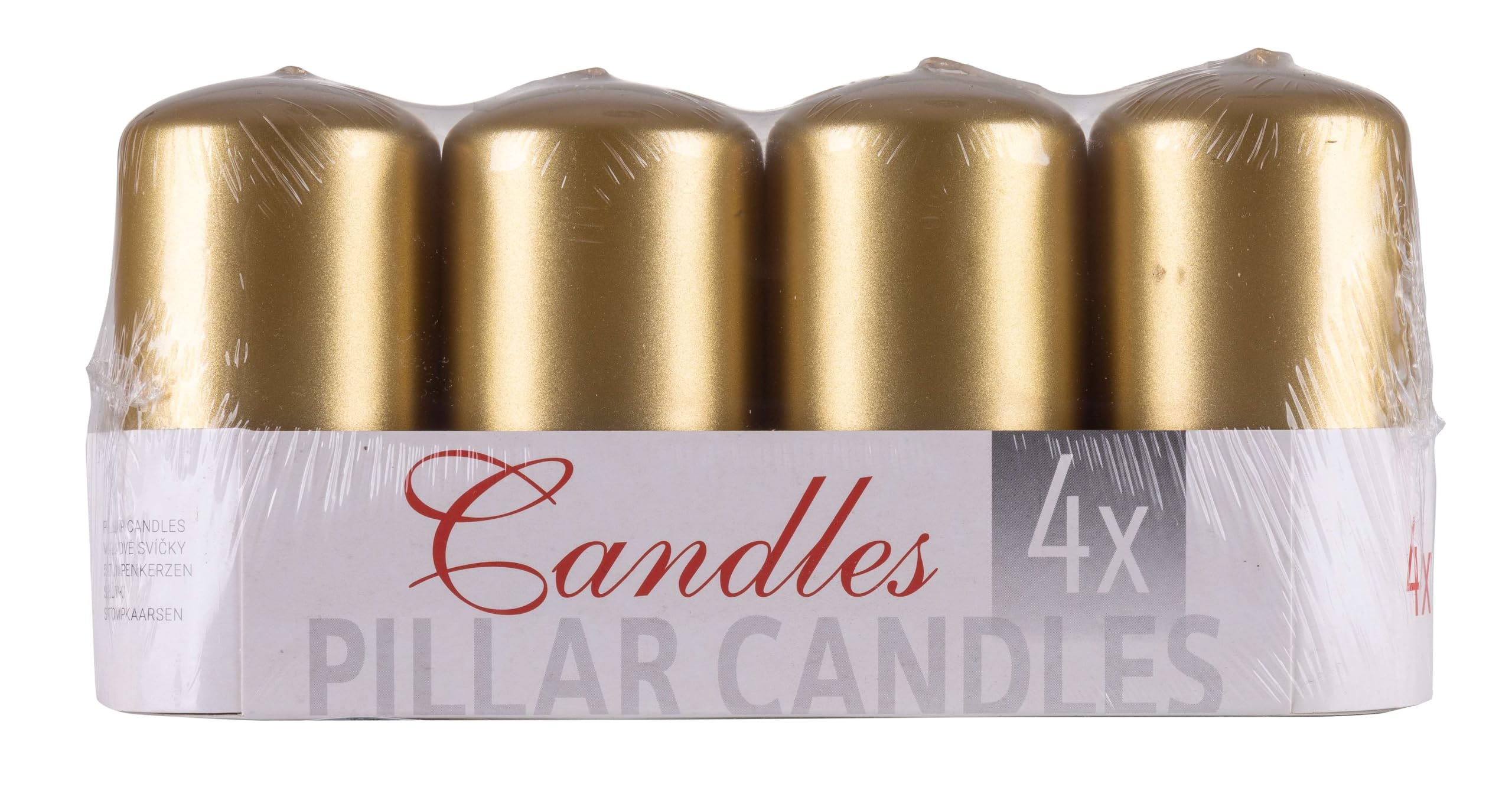 Donau Home Set of Candle Pillar Standard Varnish/Paraffin Candle 50 x 100 mm / 4 Pieces/Golden/Table Candles for Decoration/Decorative Candles