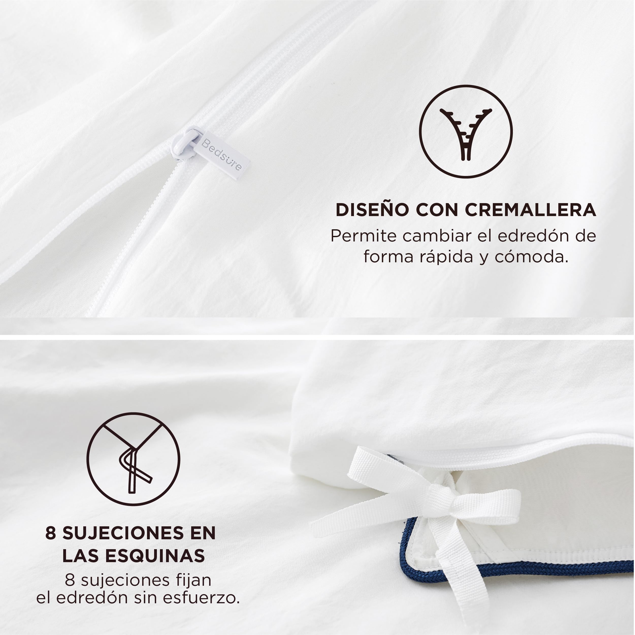 BEDSURE Biancheria Da Letto 260x240 Cm – 3 Pezzi Bianco Microfibra Öko-Tex, Copripiumino Con Cerniera E 2 Federe 50x75 Cm