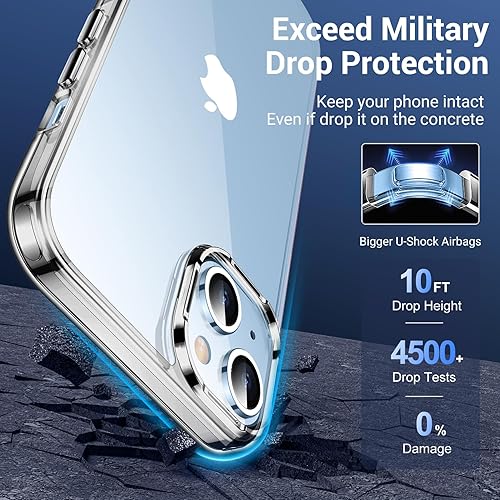 Miniatura 10 de Funda diseñada para iPhone 15iPhone 14, protección contra caídas de grado militar de 10 pies no amarilla con 2 protectores de pantalla de vidrio