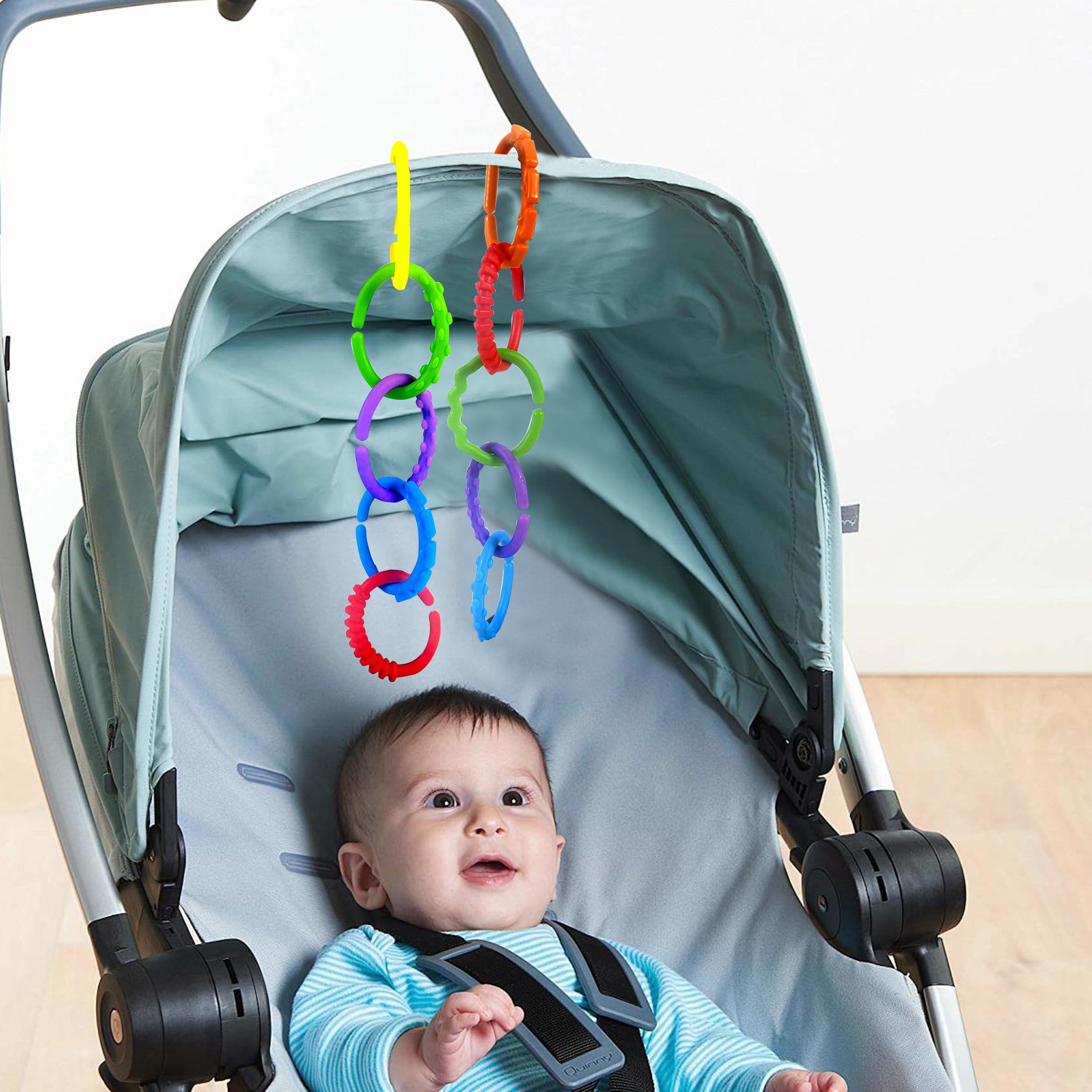 KUTOI Baby Rings Toy Links - 24 Pcs Colorful Teething Rings, Car