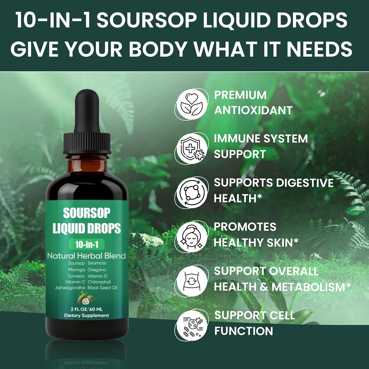 Primehaven Soursop 10 in 1 Extract Drops, Soursop Bitters Liquid Drops with Sea Moss, Turmeric, Moringa, Oregano, Black Seed Oil, Ashwagandha, Chlorophyll, Sugar/Gluten Free, Natural Flavor (1) - Image 3