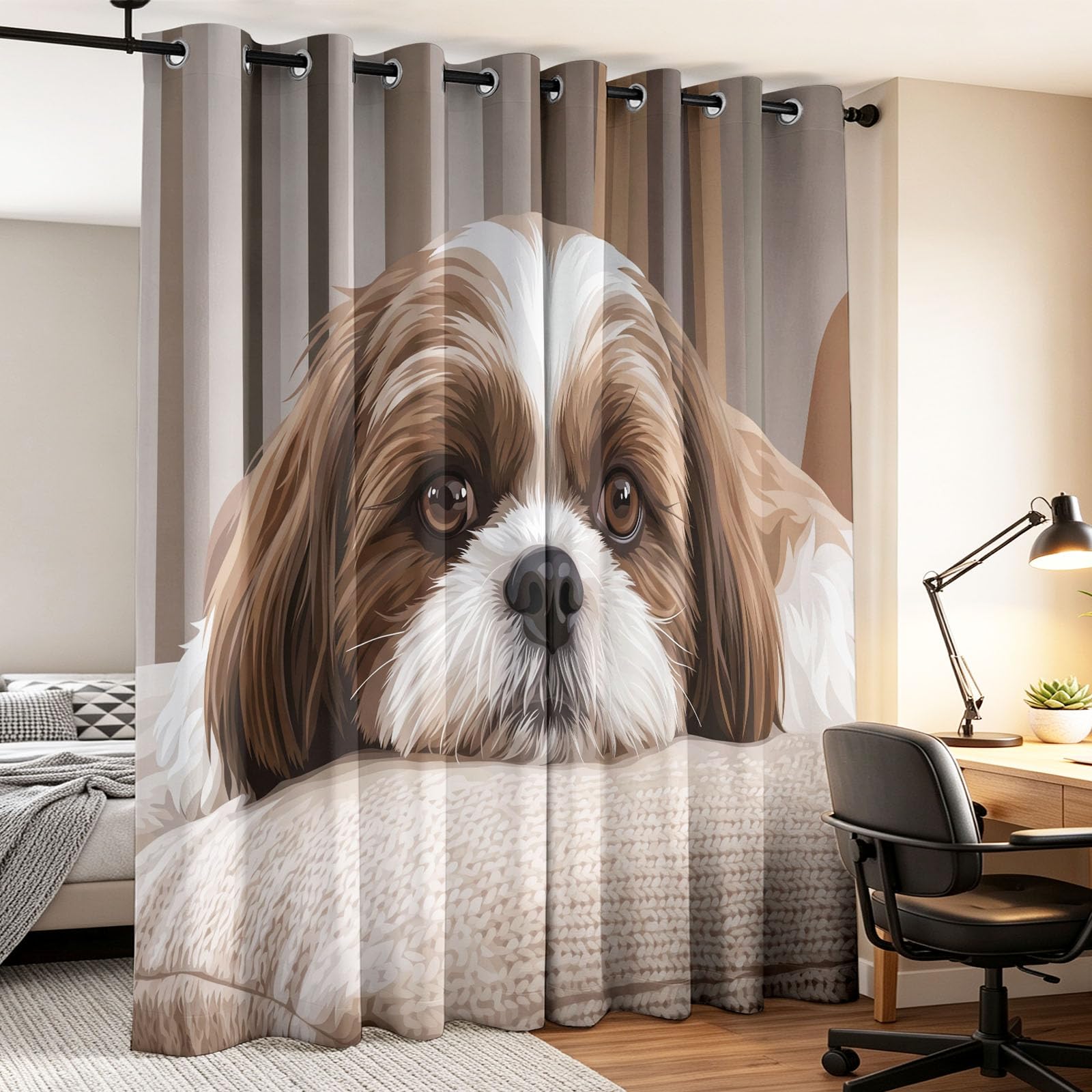 Lot de 2 Occultant Isolant Réaliste Moderne 140L x 1060H CM, Rideaux Animal Domestique Chiot Motif à Oeillets Thermique Anti Froid pour Chambre Fenêtre Intérieur Salon, Chambre