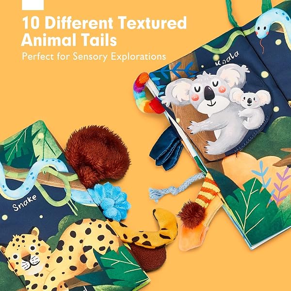 hahaland Baby Book Baby Toys Jungle Tails Sensory Books for Babies Touch and Feel Soft Books, Crinkle Paper Baby Essentials for Newborn Infants Toys, Newborn Gifts for 0 3 6 12 months Boys Girls - 5