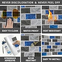 Vista 4 de URCOLOR - 10 hojas de azulejos adhesivos antisalpicaduras para pared de cocina, 12 x 12 pulgadas, salpicaderos para baño, aspecto de mármol gris