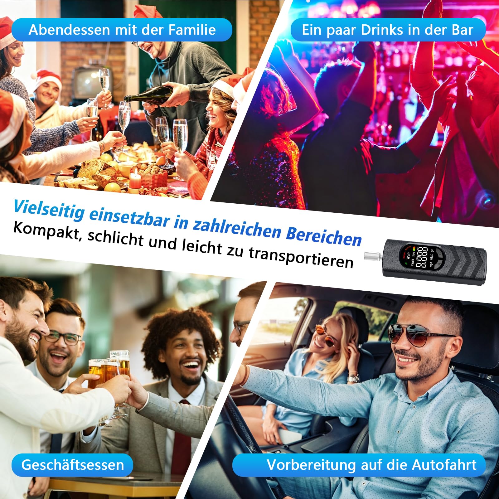 Éthylotest Numérique Portatif avec Écran LCD Couleur – Alcooltest Rechargeable USB-C pour Maison, Fêtes, BBQ, Voyages – 20 Embouts Jetables Hygiéniques Inclus