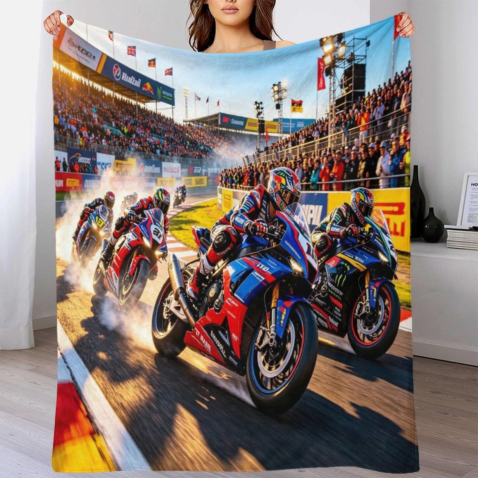 Motor Road Racing Przytulny koc na sofę, koc wełniany, 200 x 230 cm, ciepły miękki koc polarowy na sofę, kanapę, łóżko