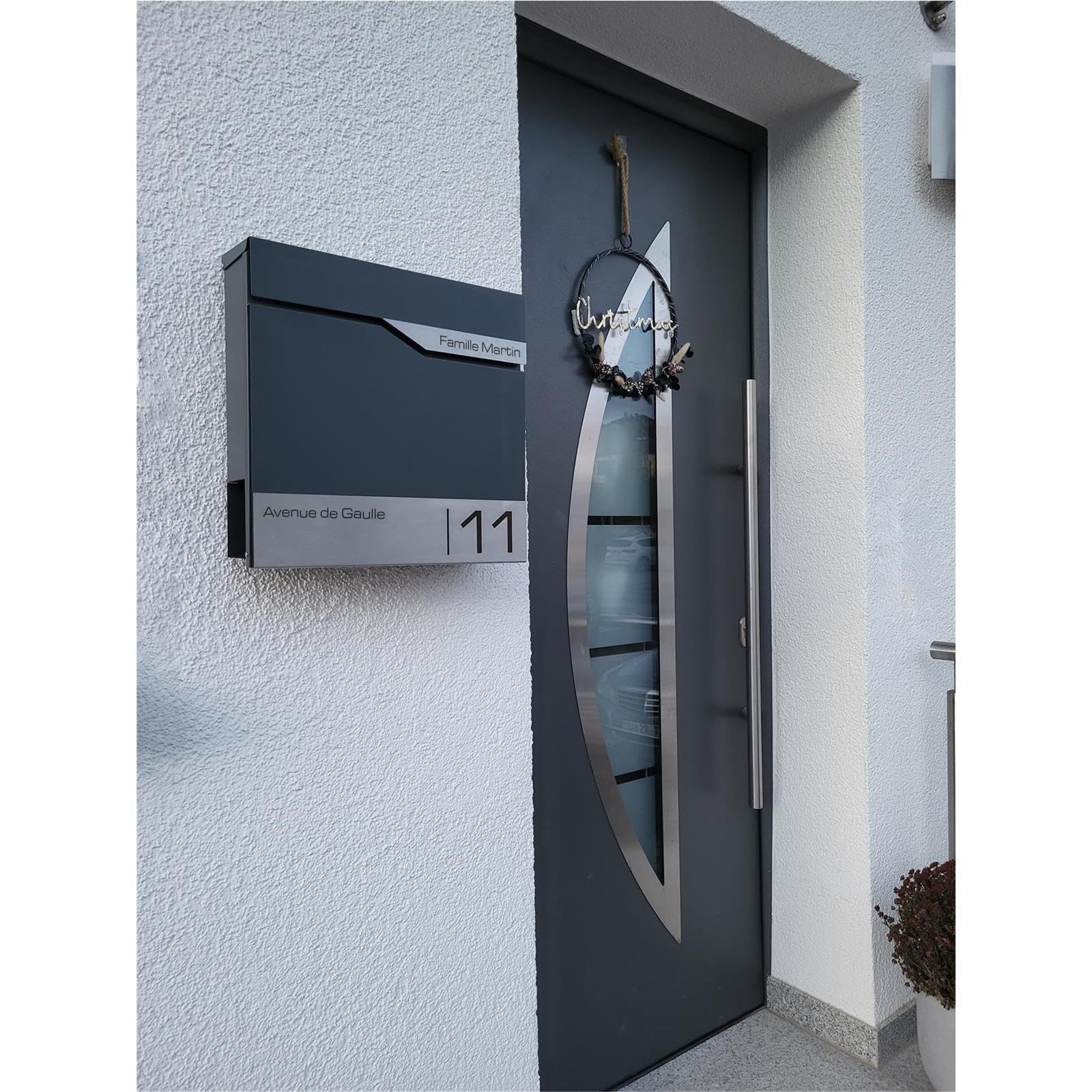 Metzler Boîte aux Lettres Murale avec Porte-nom, Design Moderne avec Compartiment à journaux Anthracite RAL 7016, Personnalisable avec Plaque Nominative en Acier Inoxydable V2A | Modèle Siebert…
