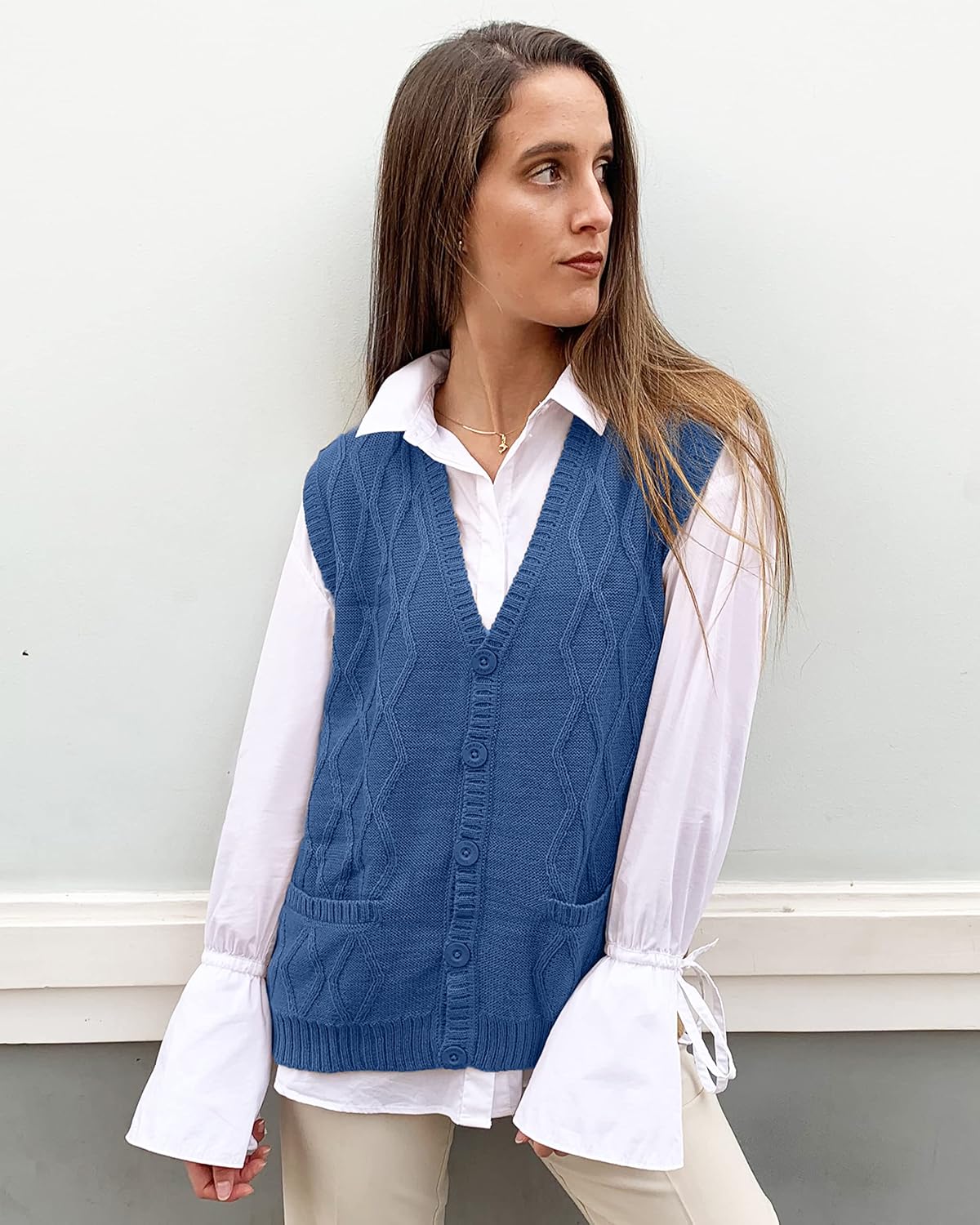 TINKUY Peru Women’s Alpaca Wool V Neck Argyle Cardigan Vest S-4XL - Image 4