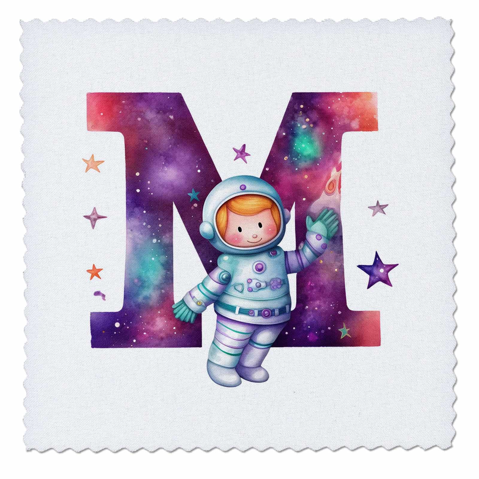3dRose Cute Astronaut Monogram Initial M - Quilt Squares (qs-382453-2)