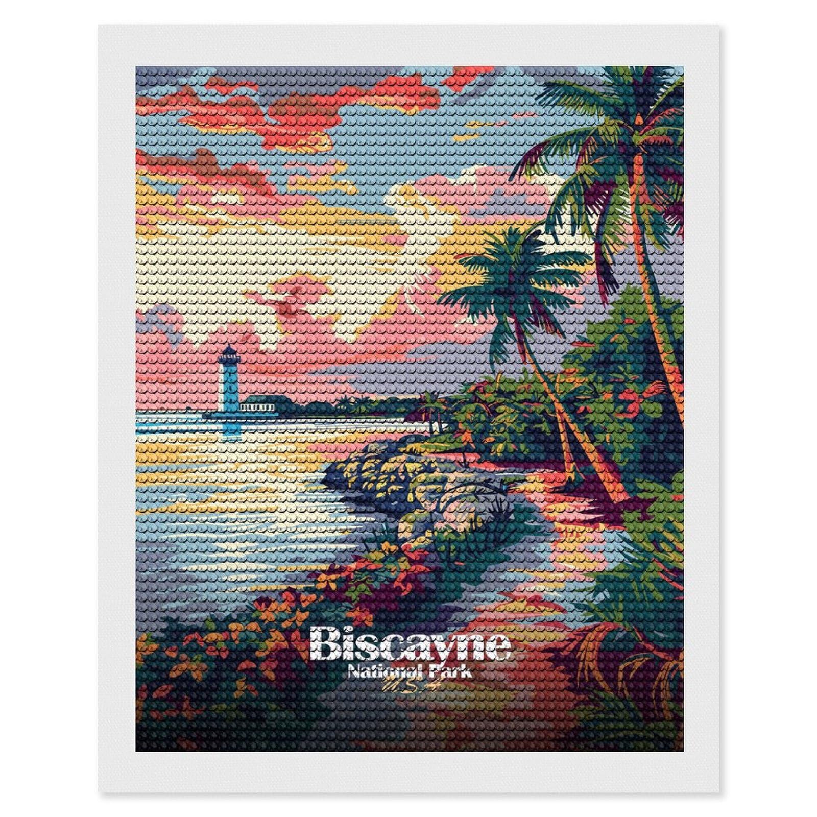 Junmoney Biscayne National Park Travel Diamond Painting Kit 16"x20", Easy Handmade Project, Easy to Enjoy, Aesthetic Room Decor, Christmas Gift