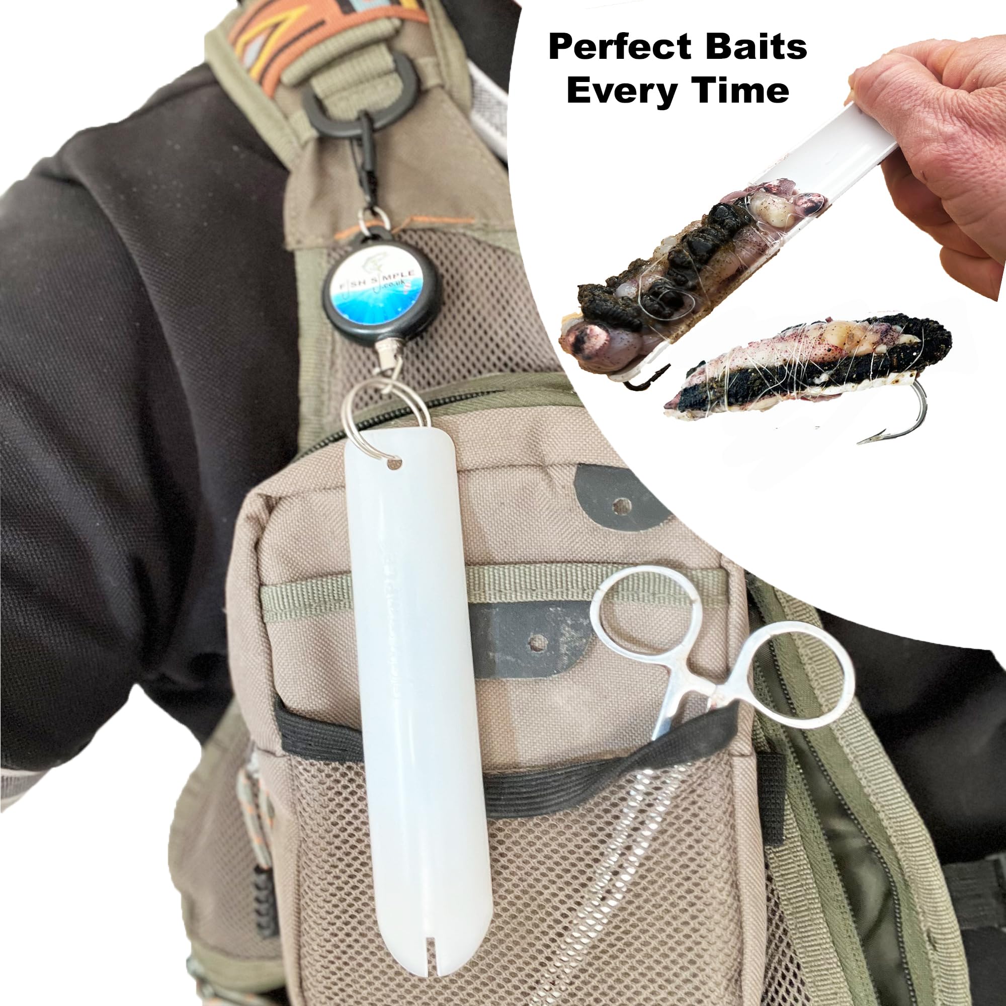 Sea Fishing Hook Bait Making Tool For Bass Cod Tope Conger Worm Needle FishSimple. (White & Retractable), 15cm - Image 2