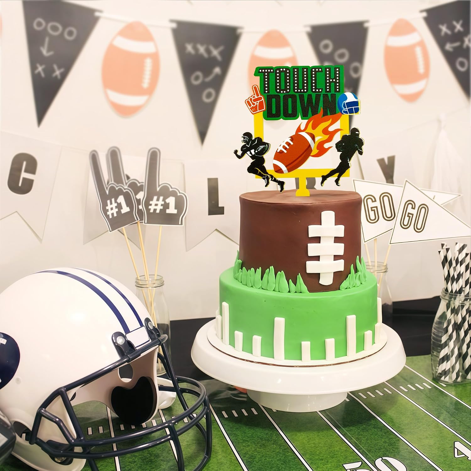 Football Acrylic Birthday Cake Topper Cheer to Rugby Touchdown Cake Decorations for Football Tailgates Sport Themed Game Day Party Supplies