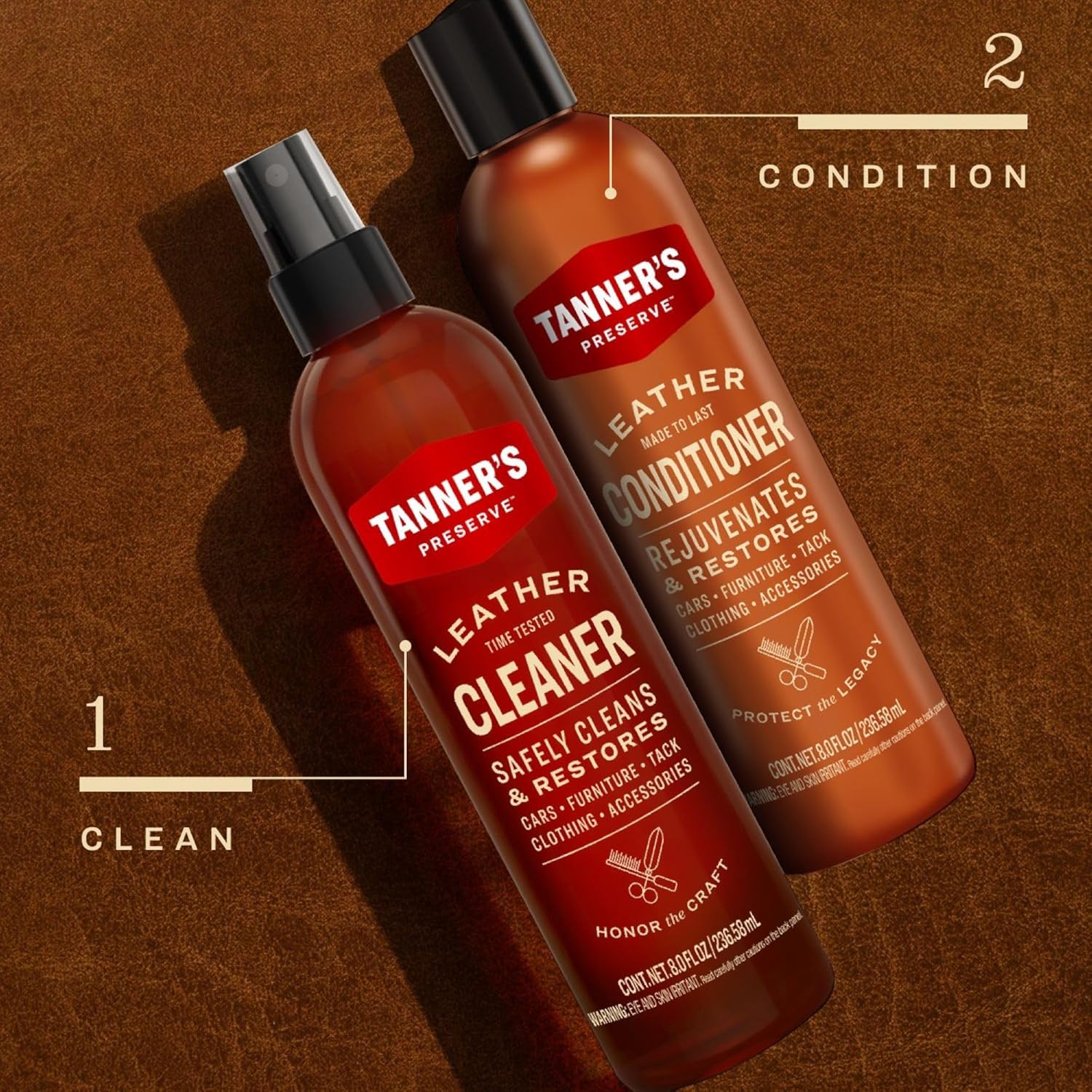 Tanner's Preserve Leather Cleaner & Conditioner Duo Pack, Cleans, Rejuvinates & Restores Finished Leather, Use for Cars, Furniture & More, 2X 8 Fl Oz - Image 6