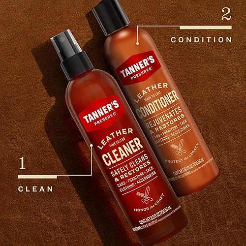 Miniatura 6 de Tanner's Preserve Paquete doble de limpiador y acondicionador de cuero, limpia, rejuvenece y restaura el cuero terminado, uso para automóviles,