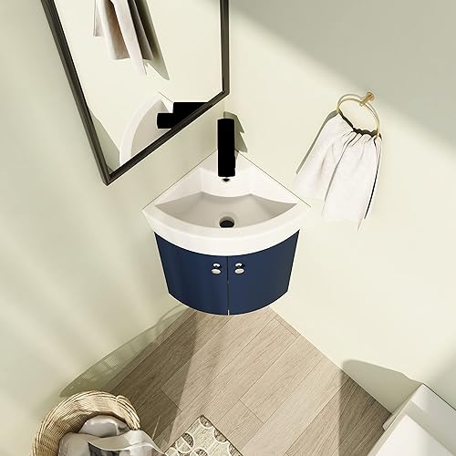 Miniatura 9 de Vanidad de baño flotante de 13 pulgadas con fregadero, tocador de baño flotante de 13 pulgadas para espacios pequeños, tocador de baño de un solo