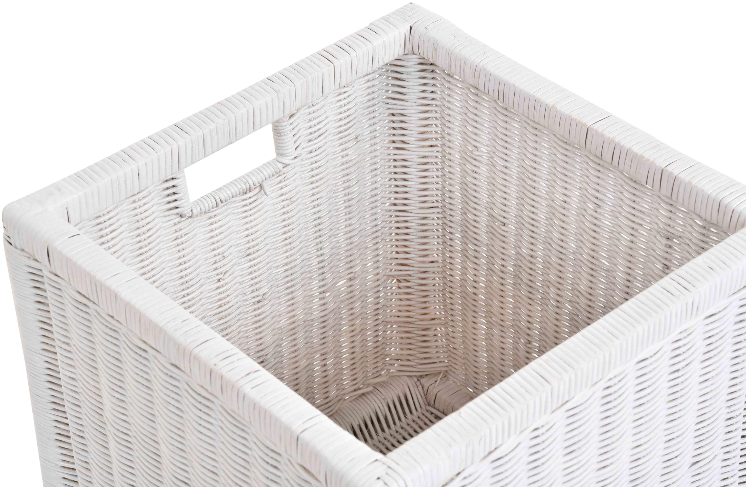 Kosz outlet zestaw / 2 koszyki regałowe, białe, ok. 36 x 36 x 36 cm, z drewnianą ramą, rattan, do przechowywania, kosz do szafy, uchwyt