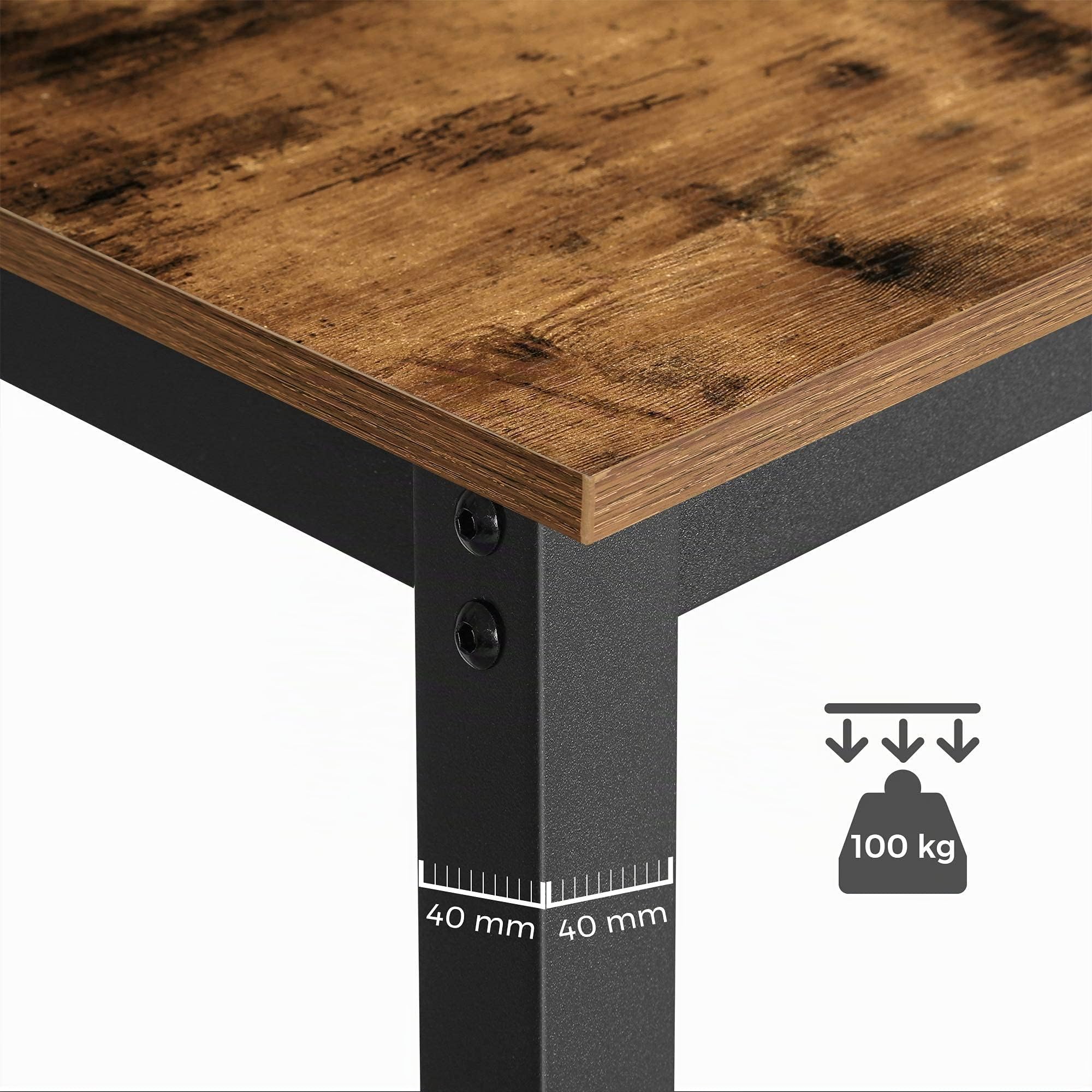 VASAGLE Tavolo da Bar Industriale da Cucina, Tavolo da Pranzo con Struttura in Metallo Massiccio, per Cocktail, Bar, Cantina per Feste, Ristorante, Soggiorno, Effetto Legno, 120 x 60 x 90 cm LBT91X