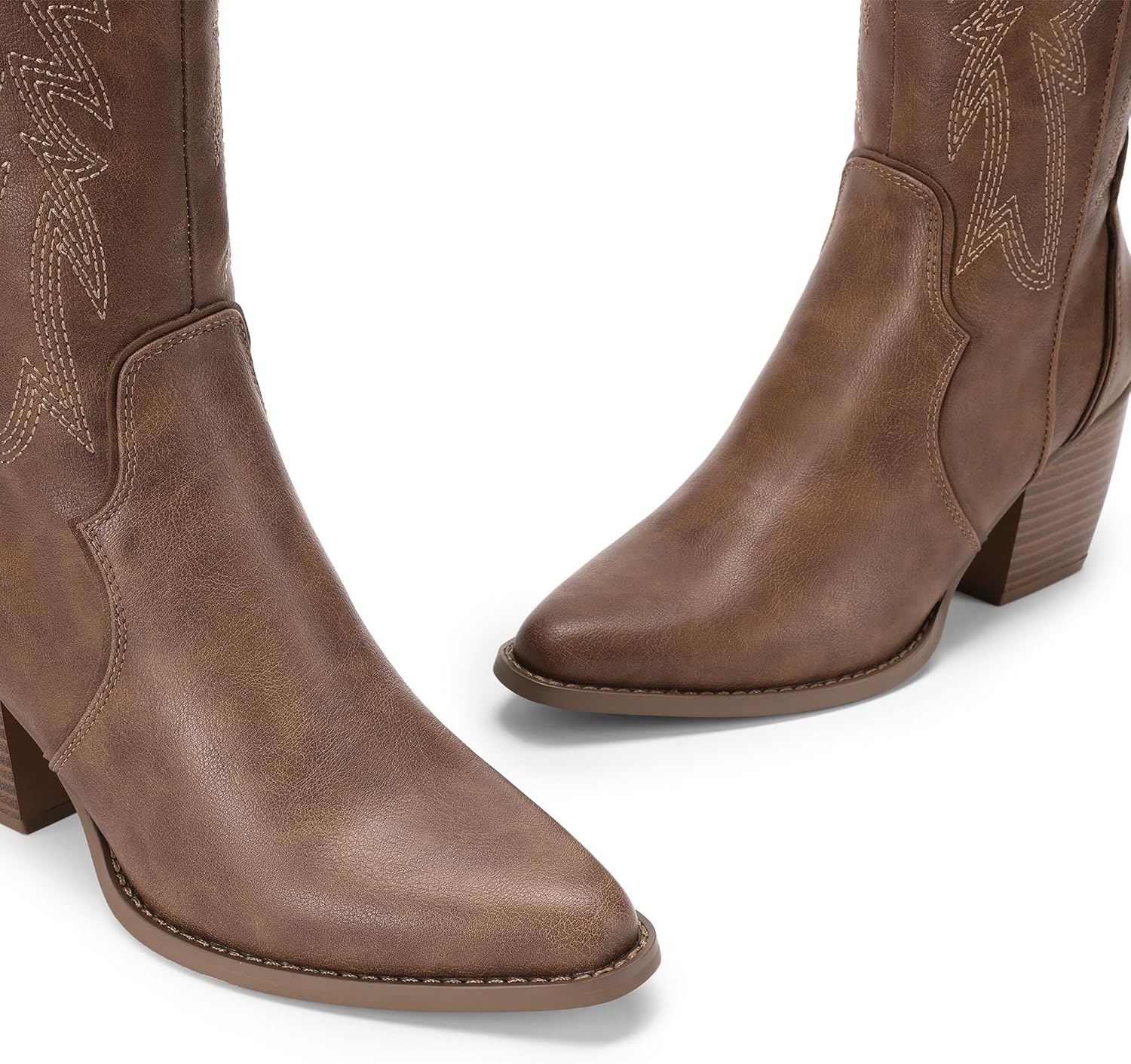 DREAM PAIRS Womens Cowboy Boots Wide Calf Comfortable Pull On Zipper Chunky Heel Pointed Toe Embroidered Western Cowgirl Knee High Boots Ladies Retro Tall Boot - Image 5