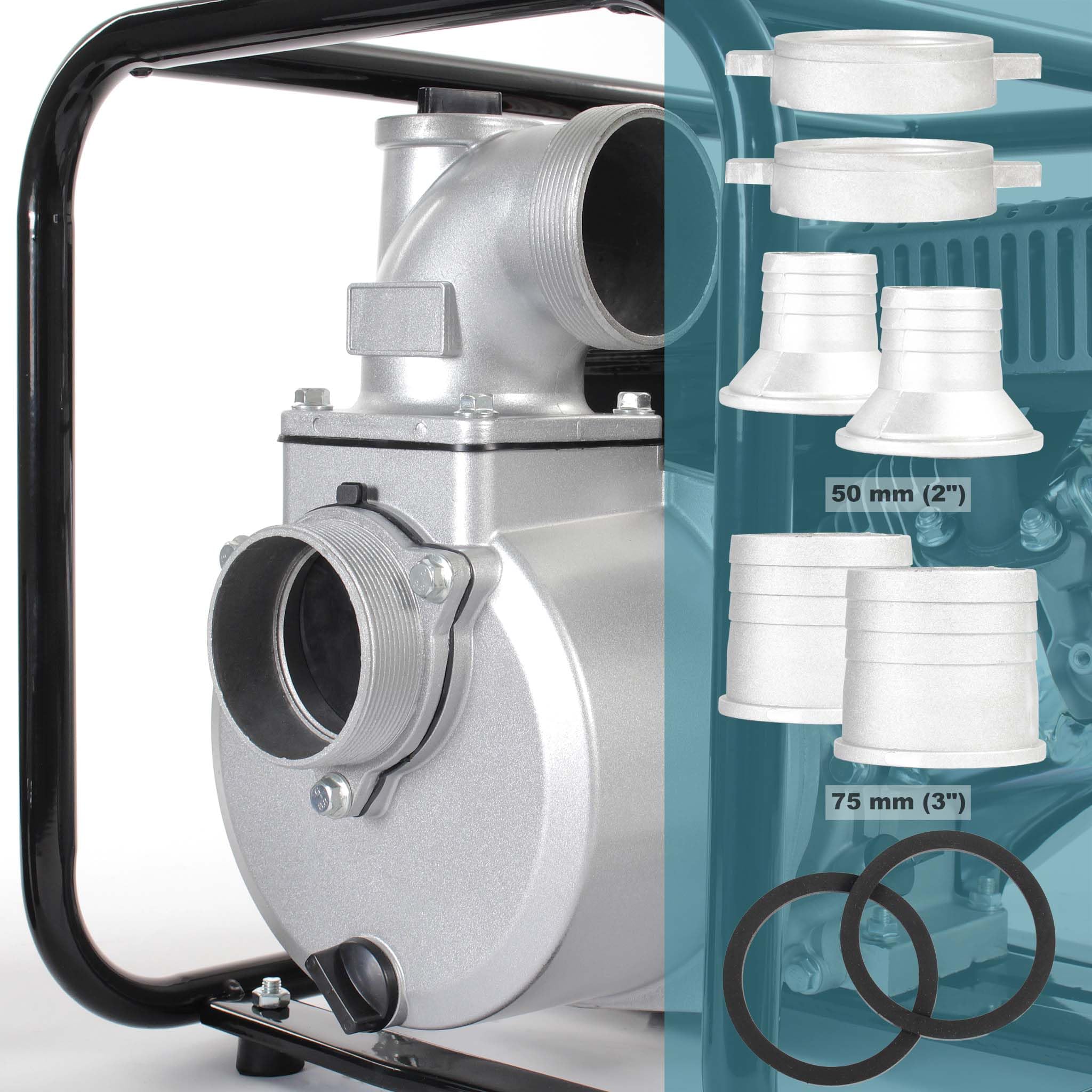 Wiltec Pompa per acque nere a benzina 4kW 48.000 l/h Pompa da giardino con attacco da 80 mm (3")