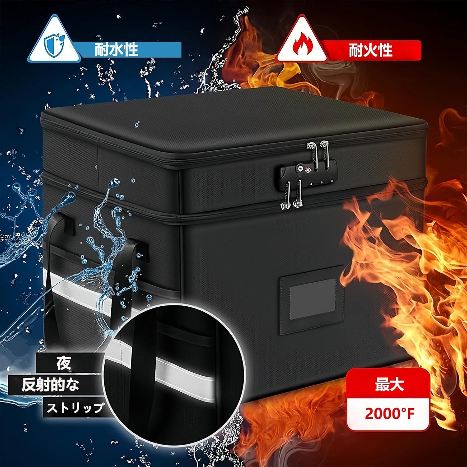 Marwey 耐火ドキュメントボックス ロック付き 2層ファイルボックス キャスター付き 折りたたみ式ファイルストレージオーガナイザ