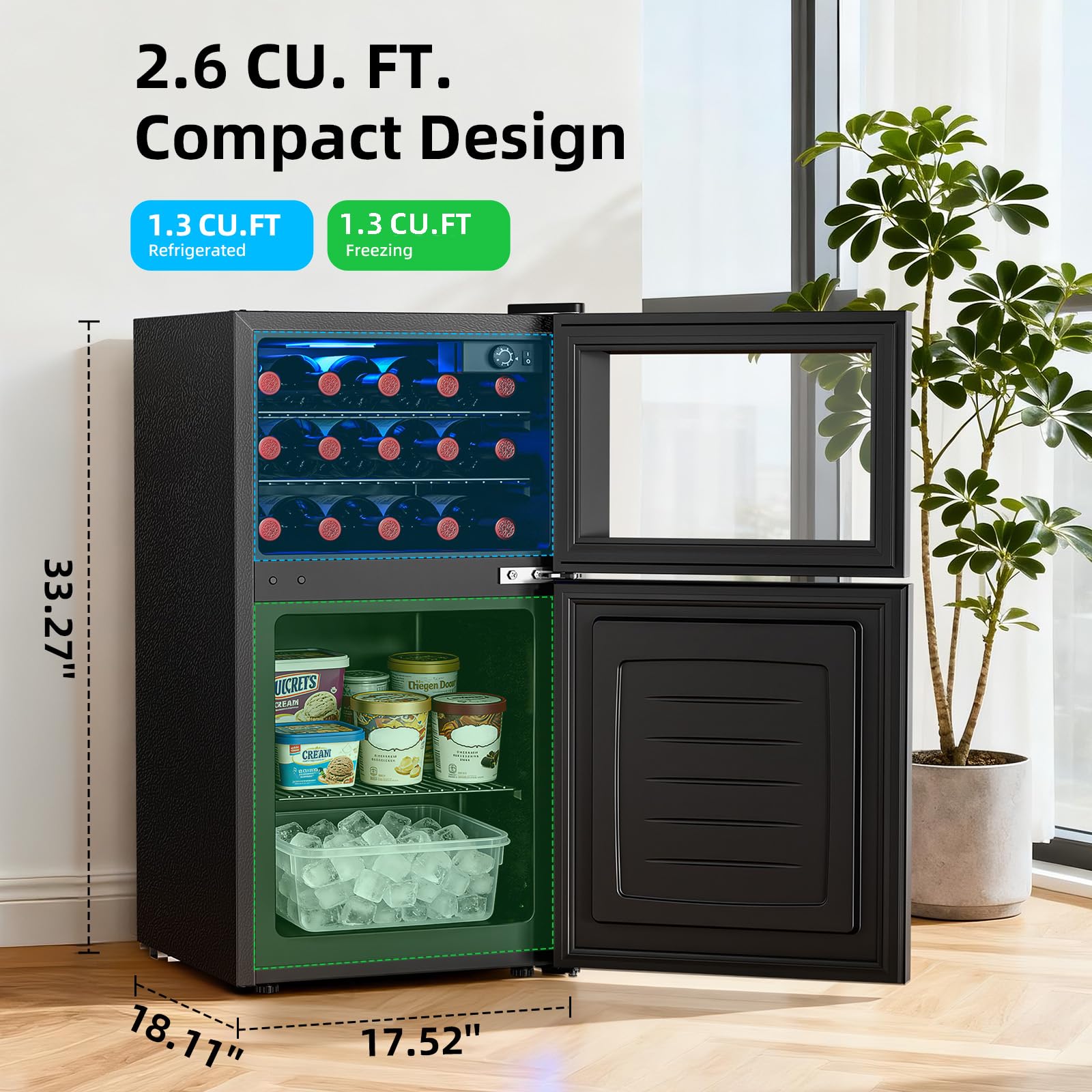 Antarctic Star 2.6 Cu. Ft. Mini Fridge With Freezer, Compact Refrigerator With Temperature Control, Reversible Door, LED Light, Energy Efficient For Home/Office/Bar/Bedroom on Fridge.com - View 2