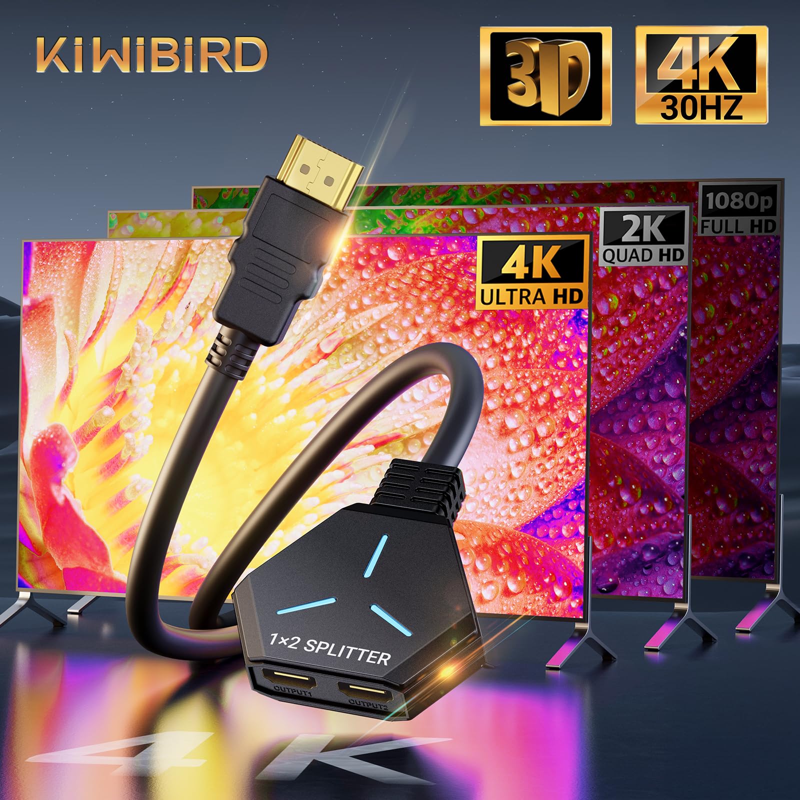 Splitter HDMI 2 Sorties 4K 1440p 1080p HDCP 3D Compatible PC PS4 PS5