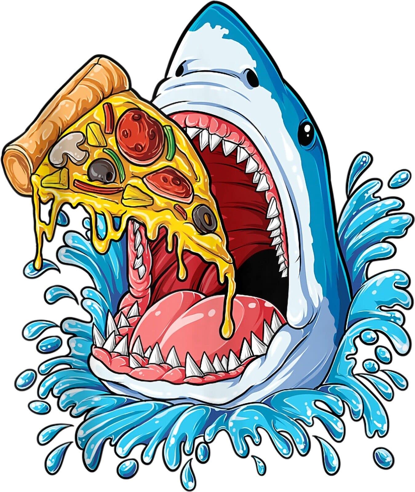 4” Funny Shark Eating Pizza Sticker Decal Snack Food Pepperoni