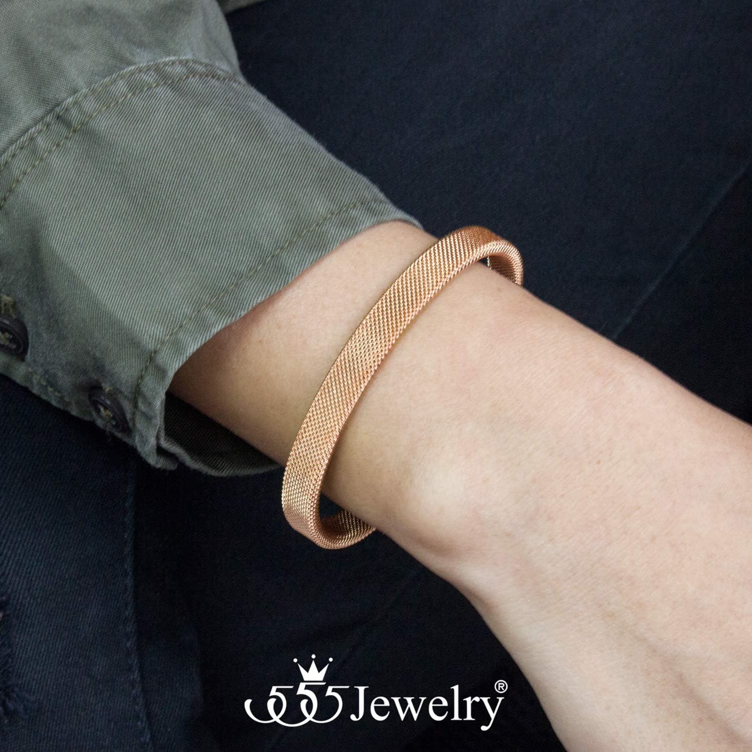 555Jewelry Unisex Stainless Steel Mesh Open Cuff Bangle Bracelet for Men & Women - Image 2