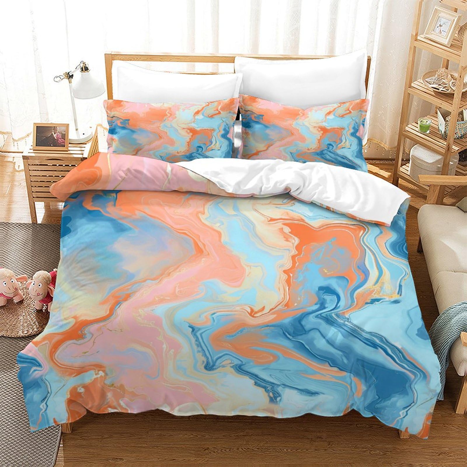 P1S9U7W5Y Modern Marble Pattern 3D Printed Duvet Cover Set 3pcs Microfiber Artistic Bedding Set King（220x240cm）