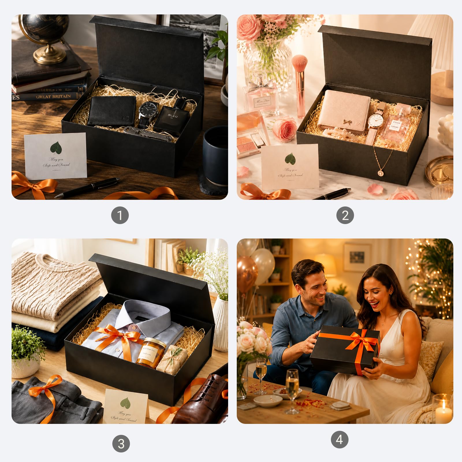 Large Black Magnetic Gift Box with Lid 13x9x4.3 Inch - Reusable Keepsake Box for Groomsmen Gifts, Wedding Proposal, Valentine's Day & Birthday - Includes Satin Ribbon, Gift Card & Paper Filler