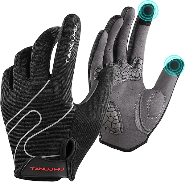 Tanluhu Cycling Mountain Bike Biking Gloves for Men Women Outdoor Full Finger Workout Touch Screen Anti-Slip Shock-Absorbing MTB Road Bicycle Gloves (Black)