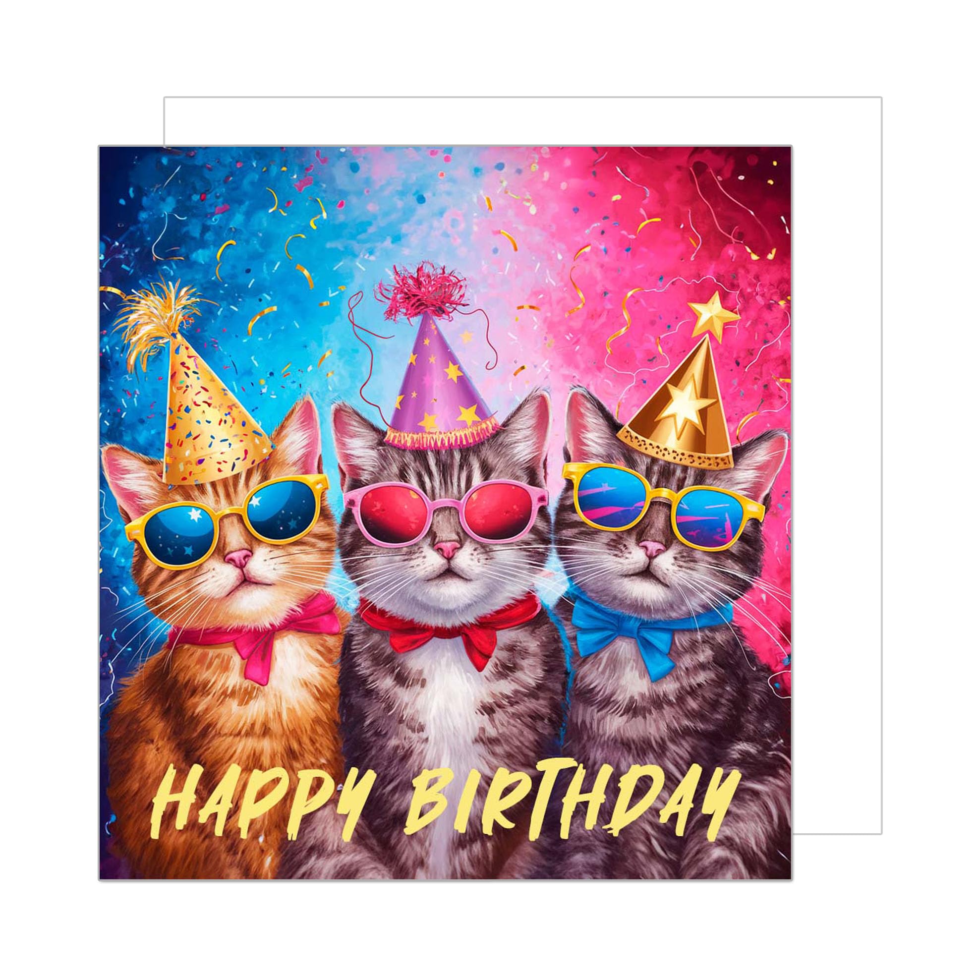Biglietto Auguri Quadrato Premium Con Busta – Cool Cats Party Hat, Design Divertente Per Uomo Donna Bambino - 2