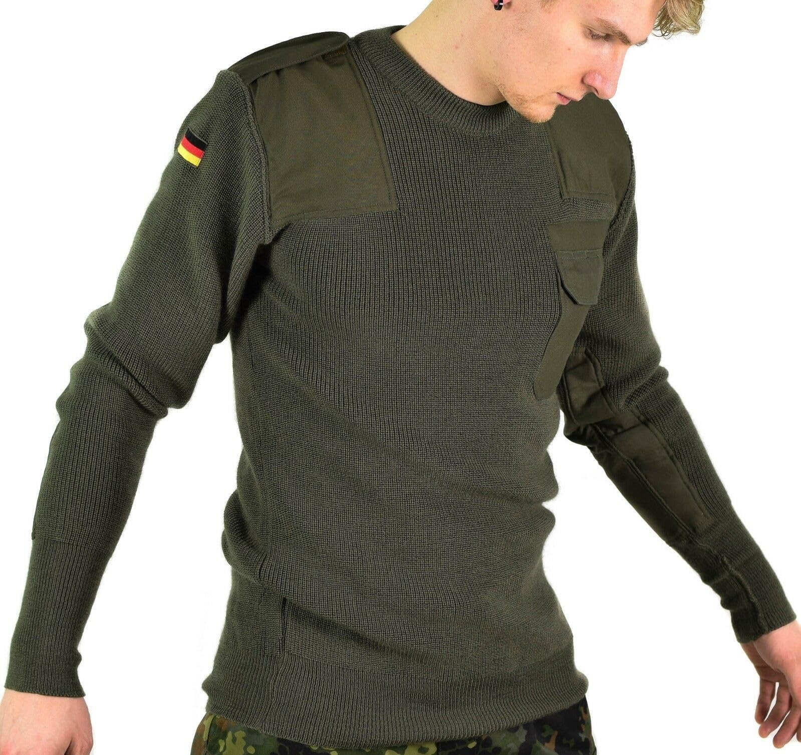Militar Jersey de lana auténtica del ejército alemán Commando verde oliva