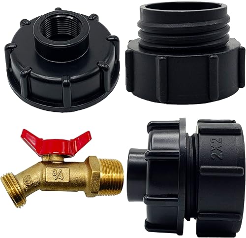 Miniatura 6 de Adaptador de bolsa IBC de 275-330 galones, accesorios de bolsa IBC de 2.36 pulgadas, rosca fina (NPT - rosca gruesa) + válvula de bola de manguera