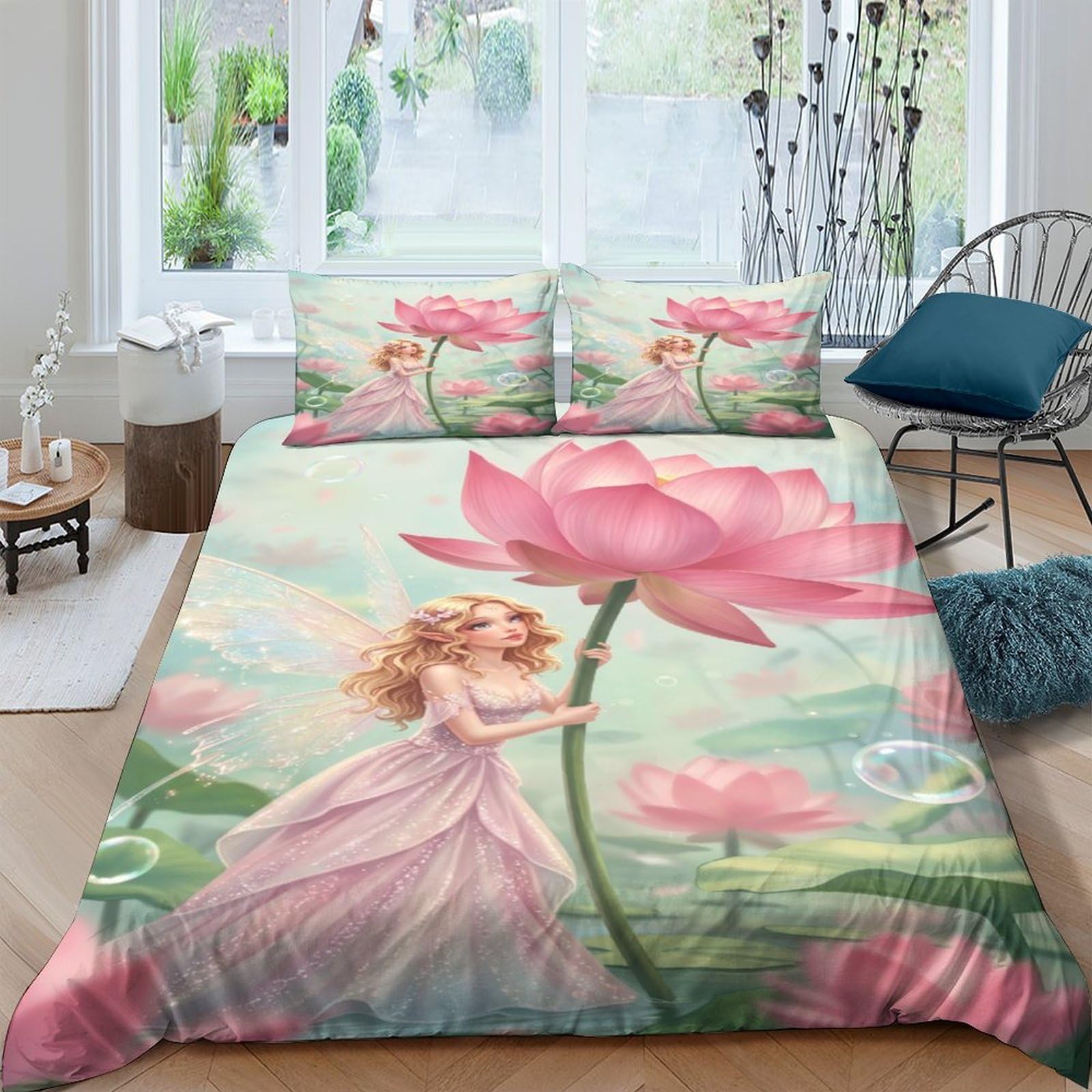 Ctjqhvkz Style-5 3D Printed Fairy Flower Fitted Sheet Microfiber Soft Pink Fantasy Bed Cover For Bedroom Guestroom Dorm Decor Mattress Protector Single（135X200cm）
