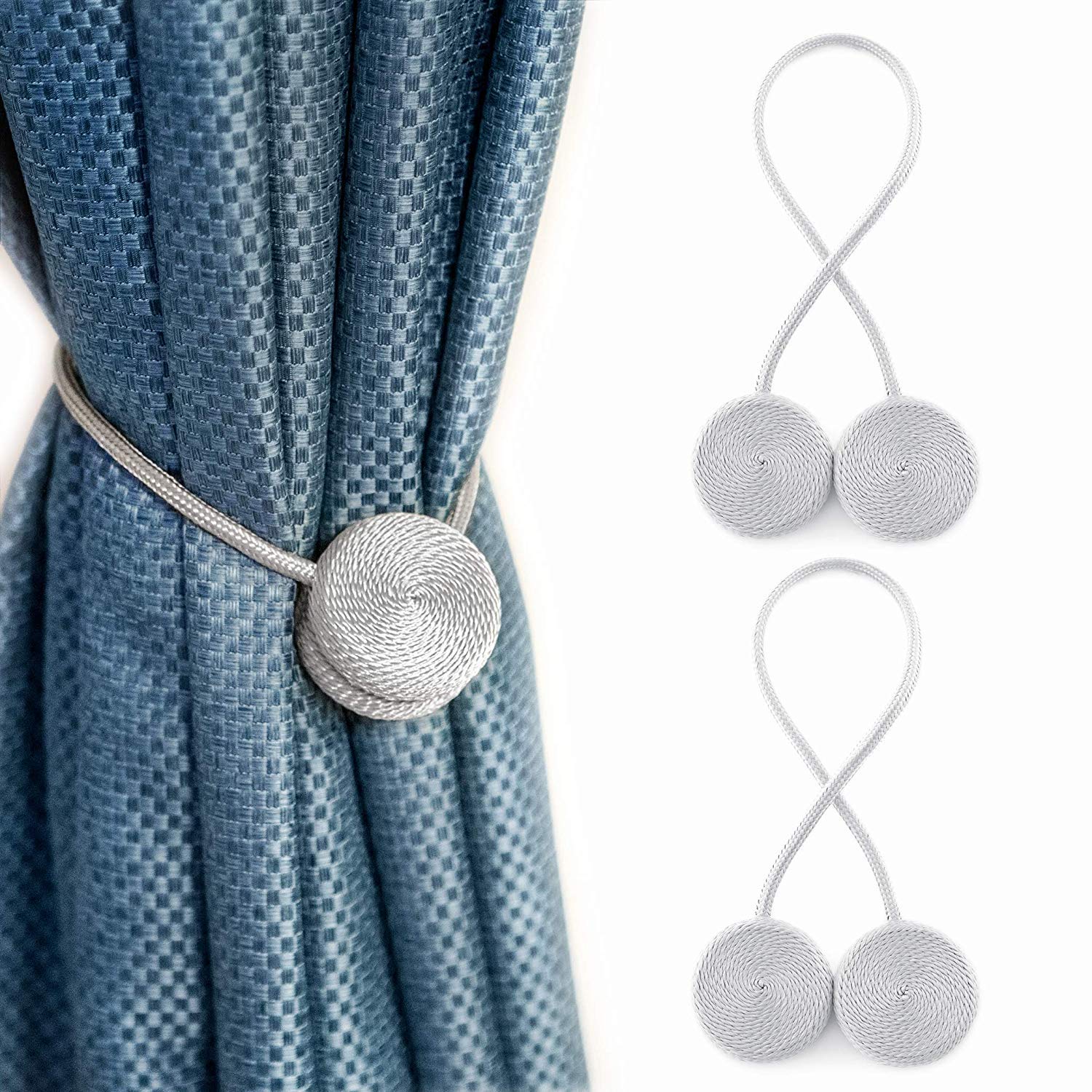 Elitlife [2 Pcs] Curtain Tie Backs Curtain Tiebacks Holdbacks Oval Shape Metallic Curtain Clips For Home Office Decorative Curtain Drapes - Silver Grey (Grey, Style 1)