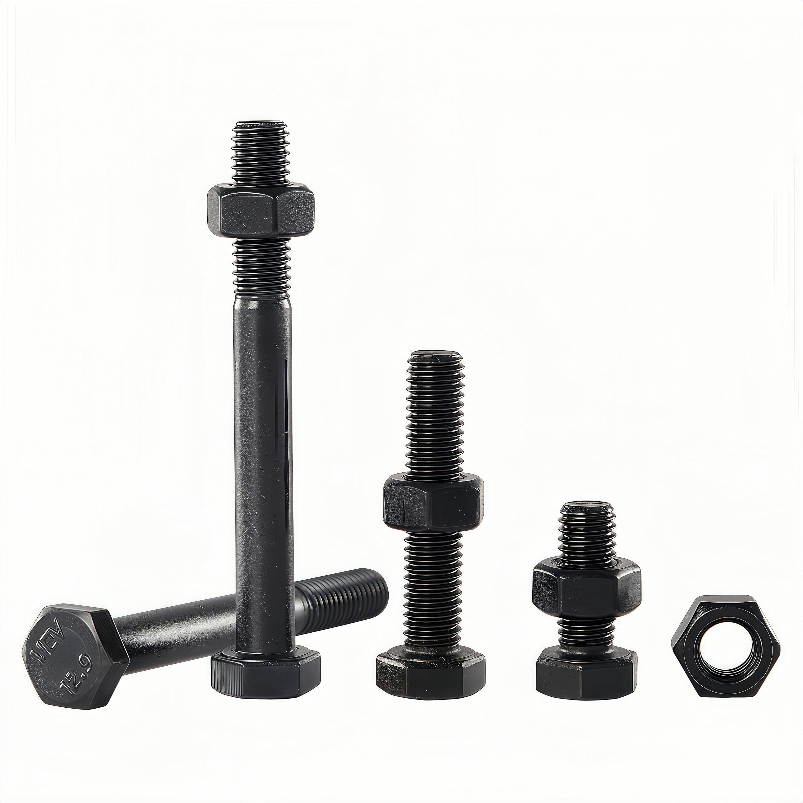 RAYGOODA M10-1.5x40 Hex Bolt and Nut Kit 6set, Grade 12.9 Alloy Steel - Black Oxide Finish, Full Thread, High Tensile Strength for Automotive, Machinery & Heavy Duty Use