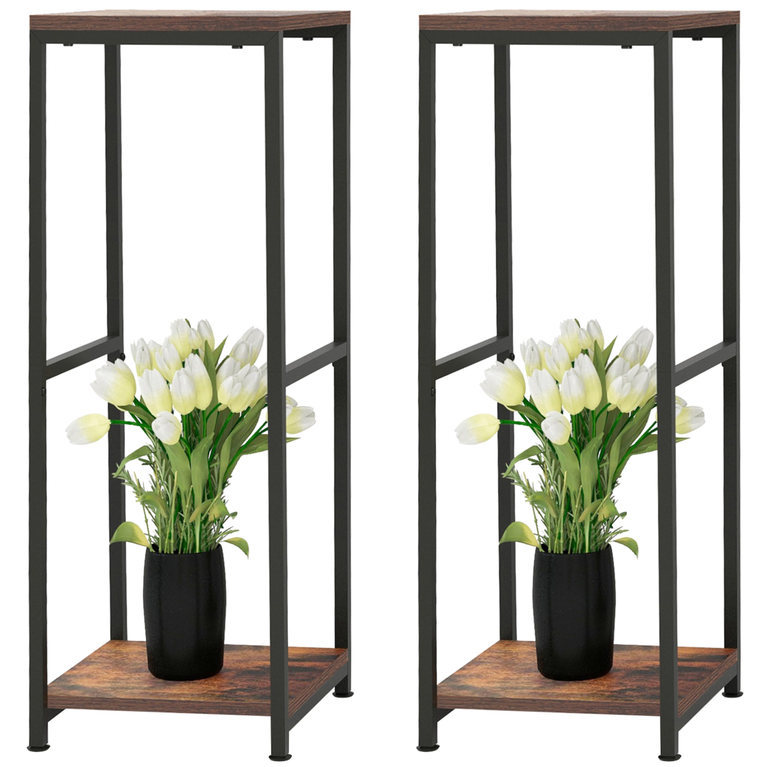 CASIMR Plant Stand for Indoor, Tall Metal Shelf with Square Wooden Board, 2 Tier Display Rack for Multiple Plants, 32 Inch Tiered Flower Pot Holder
