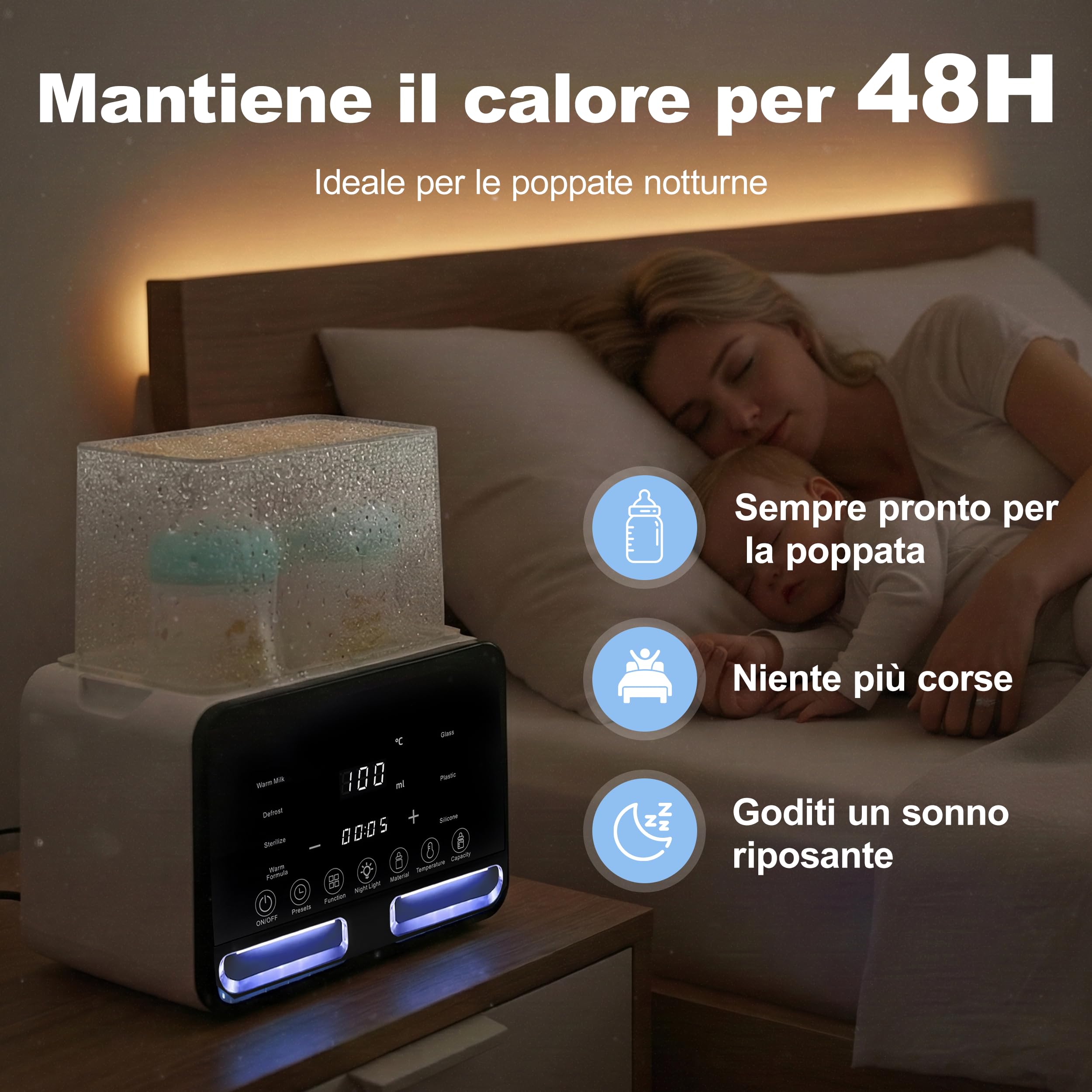Carehabi Scaldabiberon per 2 Biberon, Bianco – Scaldabiberon 4-in-1 con Sterilizzatore e Regolazione della Temperatura, Scaldapappa per Riscaldare e Scongelare Alimenti