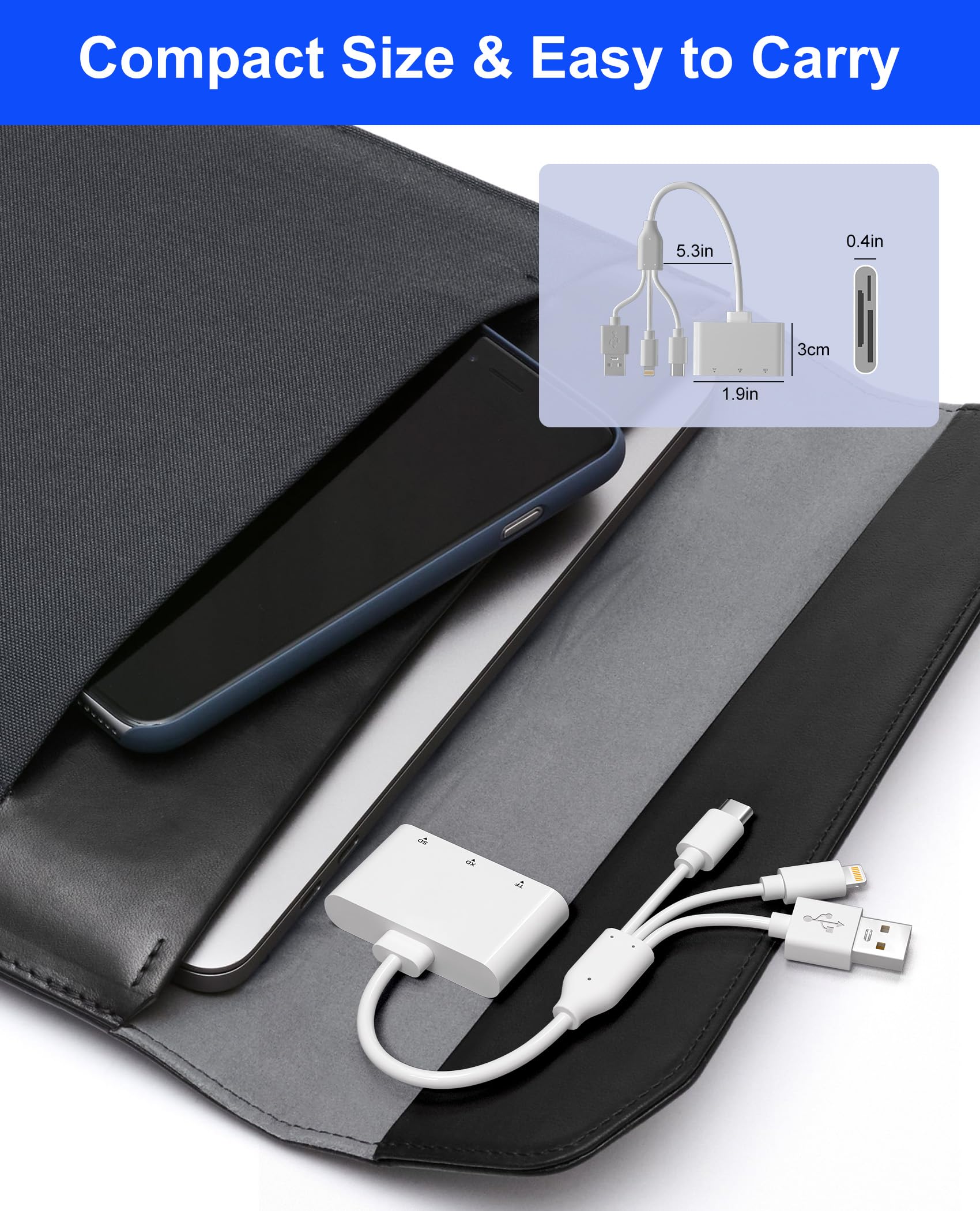 Lector de tarjetas XD, lector de tarjetas SD para iPhone/Lightning/USB C/USB, 3 en 1 MicroSD/SD/xD, lector de tarjetas de memoria, adaptador de teléfono, uso para Android, iPhone 16/15/14, iPad