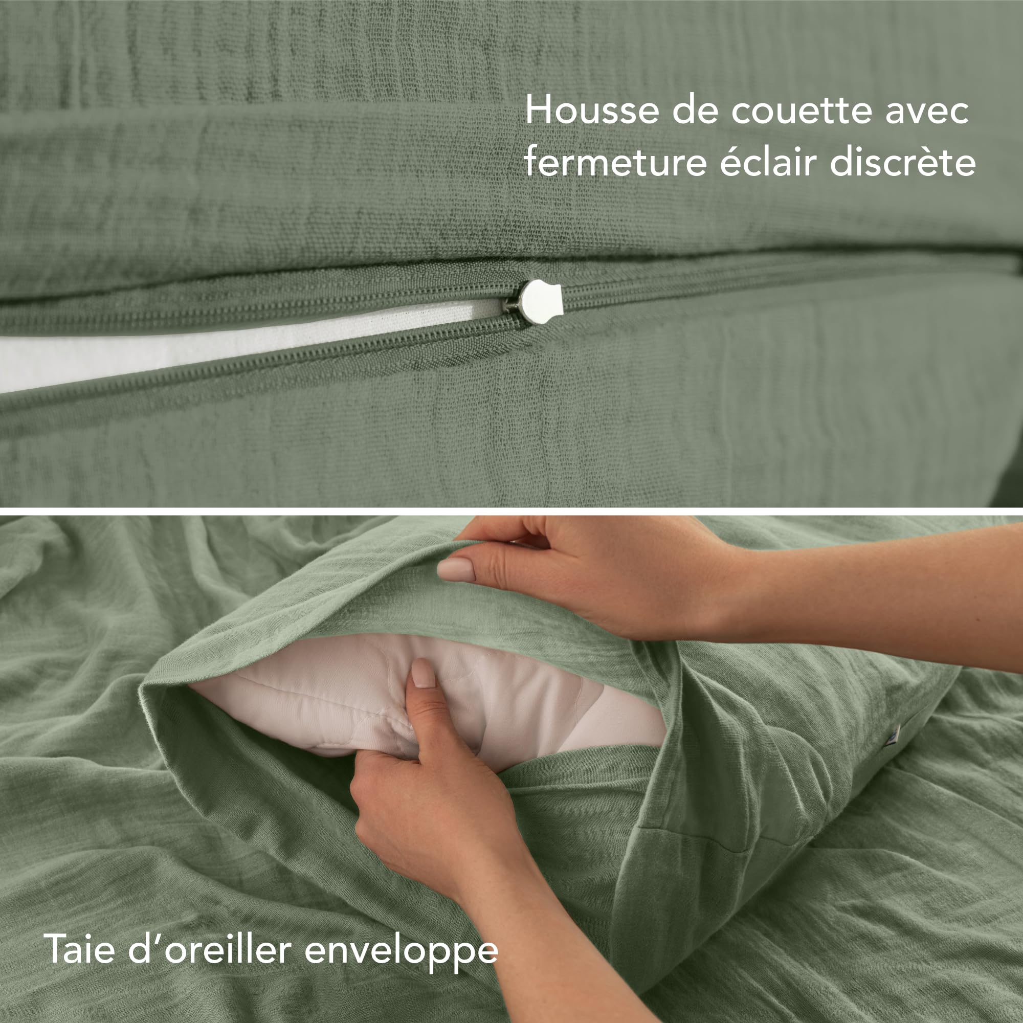 Dreamzie Parure de Lit 100x135 Enfant en 100% Coton - Housse de Couette Gaze de Coton 100x135 cm + Taie d'oreiller 40x60 cm, Certifié Oeko-TEX - Couleur Vert