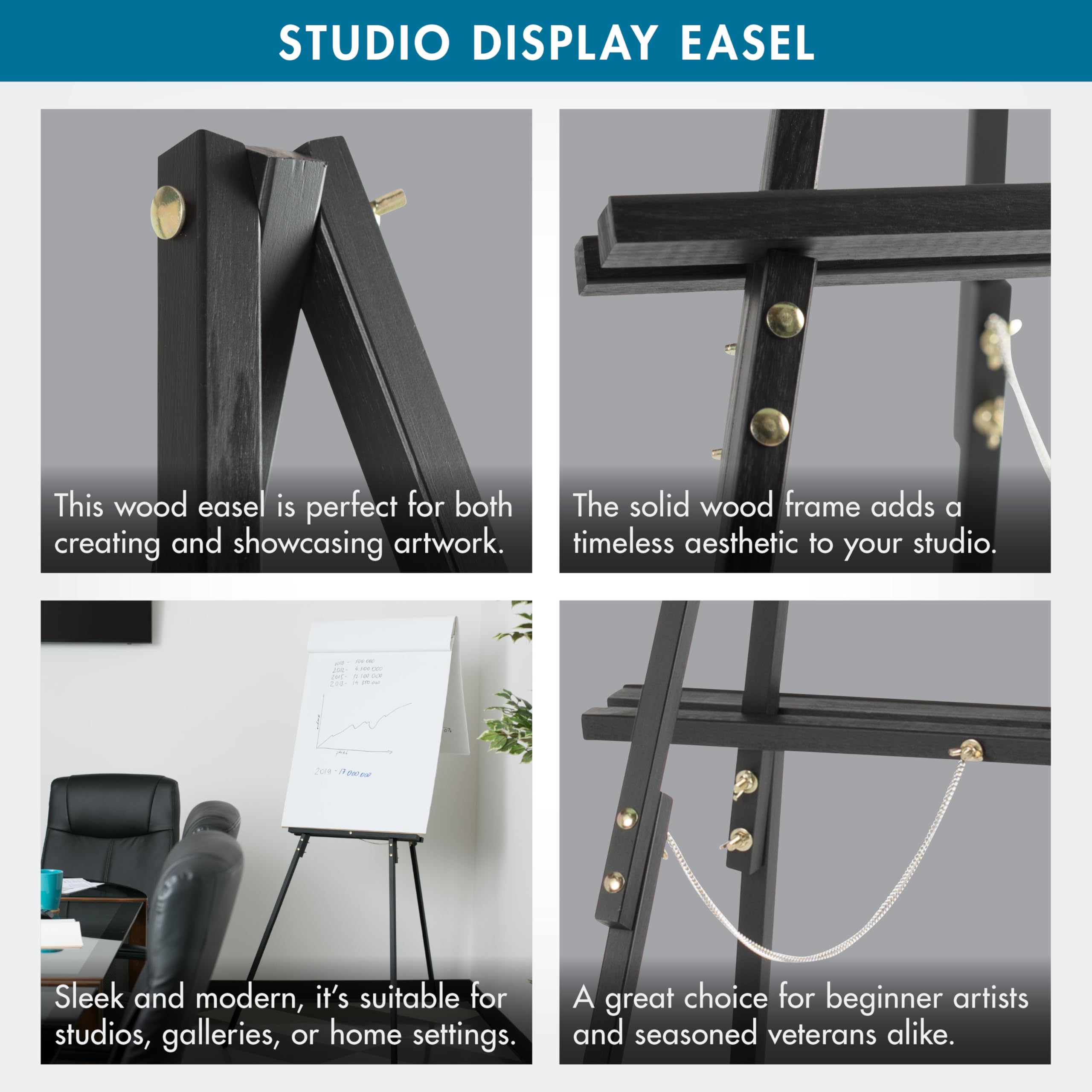 SD STUDIO DESIGNS Studio Display Easel Black 13206 Staffelei, Holz, G. Schwarz (160 cm Höhe), 63" H