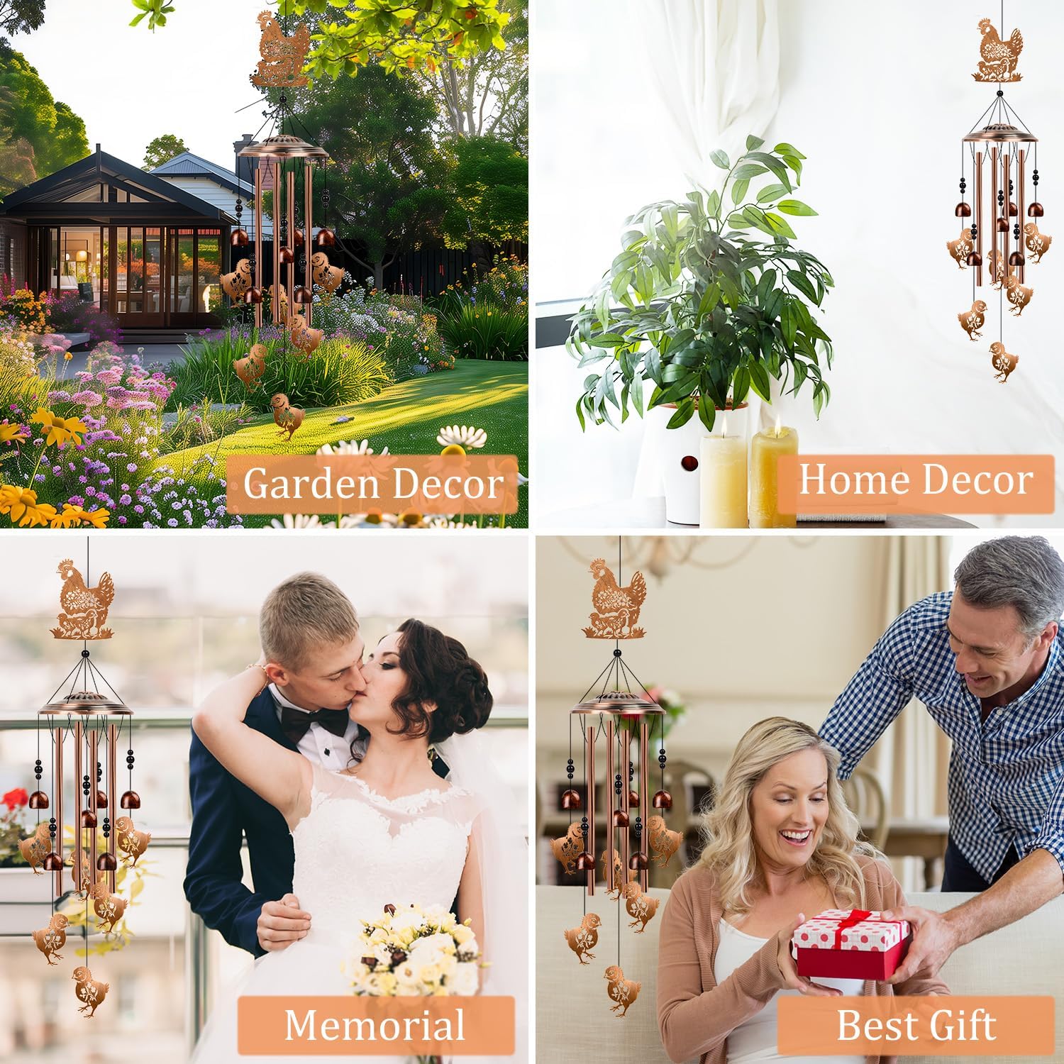 Chicken Wind Chimes for Outside - Chicken Gifts Rooster Hen Decor for Women Men, Birthday Housewarming Christmas Mothers Day Present, Metal Memorial Wind Chimes for Outdoor Garden Decor - Image 6