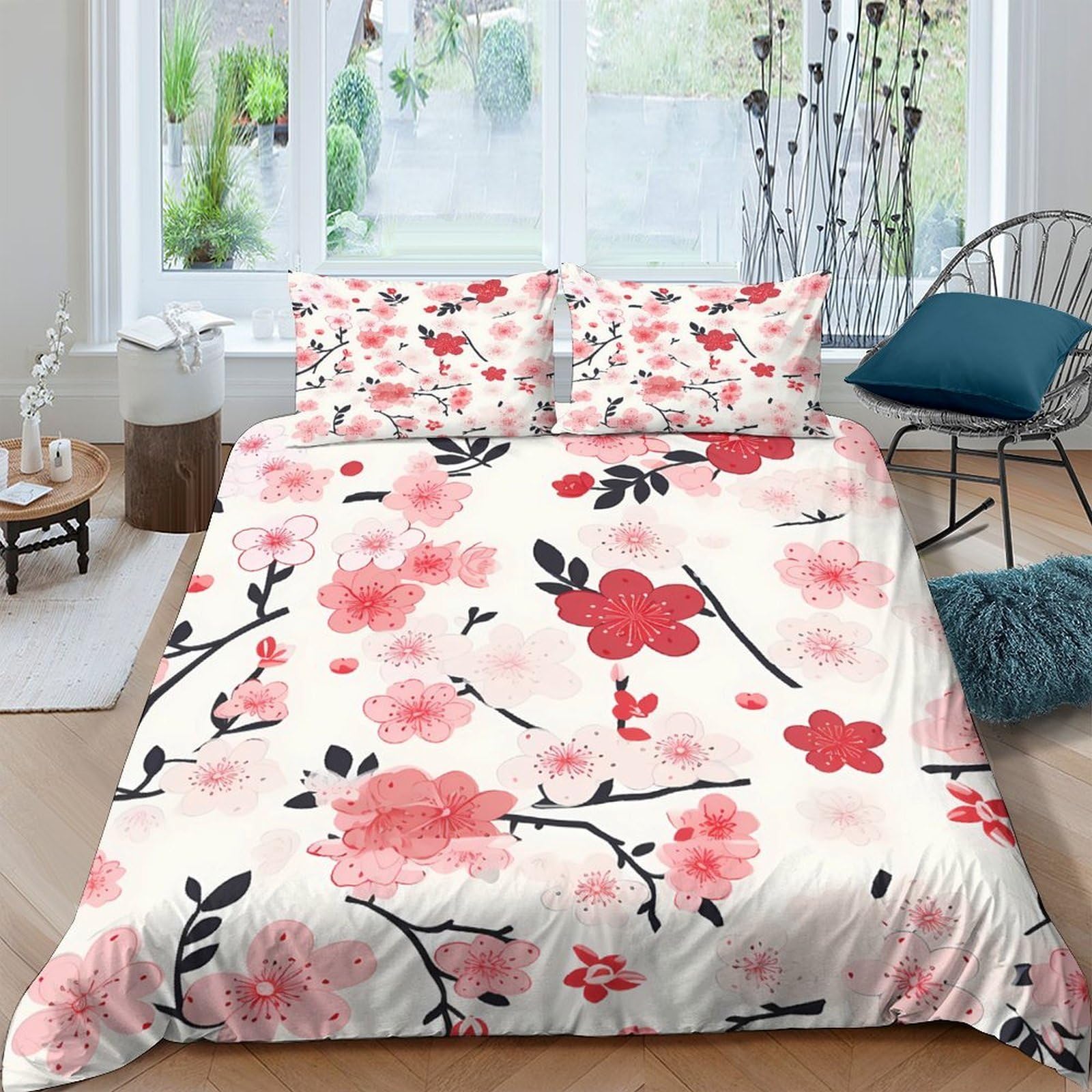 XFKLYNVCJ 3D Printed cherry_blossom Duvet Cover Microfiber floral_pattern_style Quilt Cover Soft Breathable Durable for Housewarming Birthday Gift Home Bedroom Bedding Use Single（140x200cm）