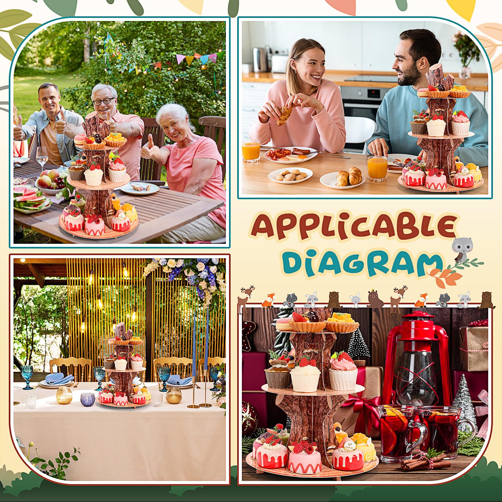 Wood-Grain 3-Tier Cardboard Cupcake Stand/Tower | Wild One, Woodland Animal Baby Shower Decorations, Camp-Fire Party Supplies, Lumberjack Theme Birthday Decor, Western Cowboy/Cowgirl Birthday Parties - View #11